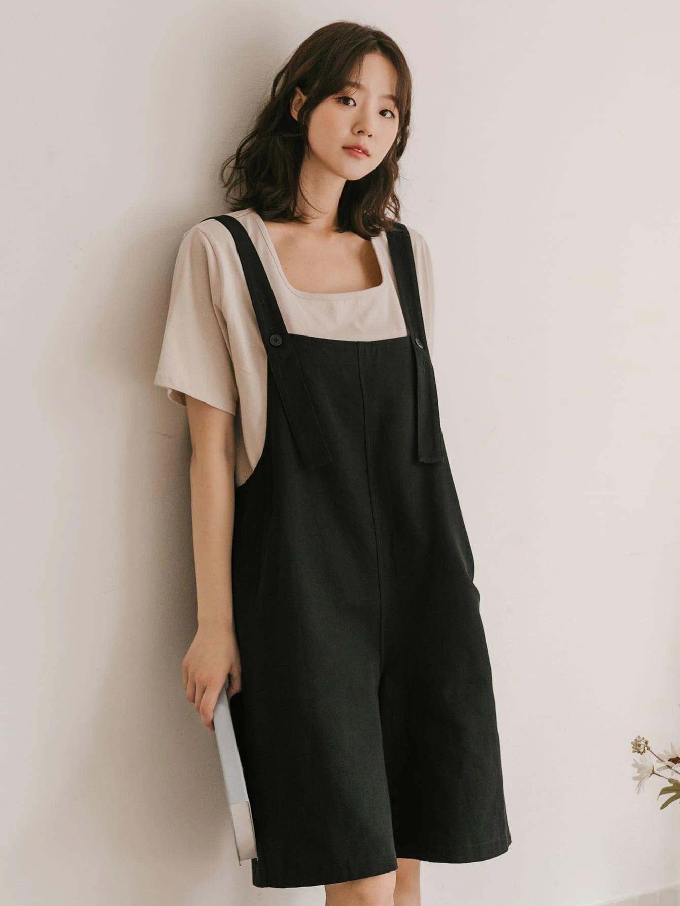 Solid Colored Overall Romper Without Tee-Comfy Jumpsuits
