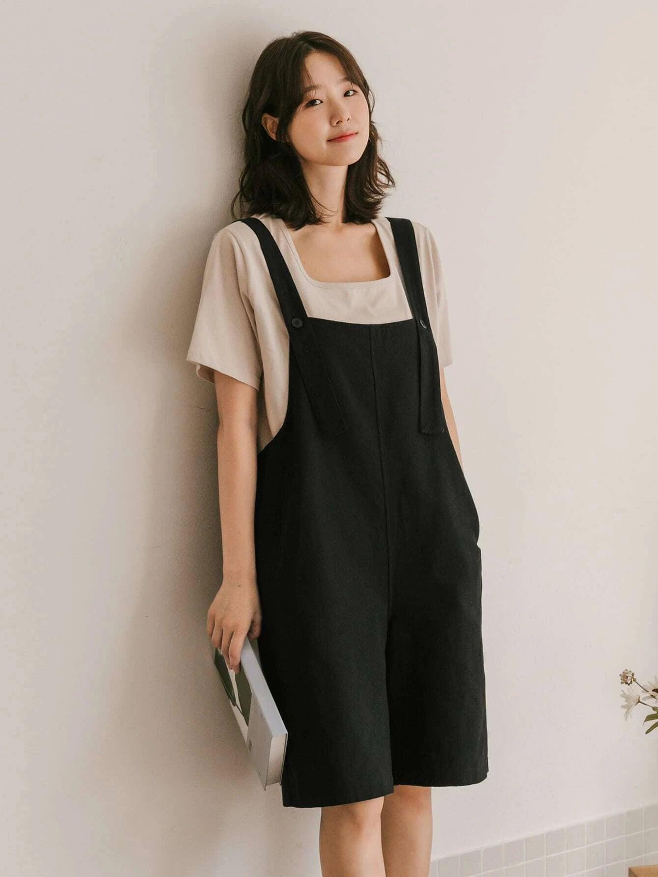 Solid Colored Overall Romper Without Tee-Comfy Jumpsuits