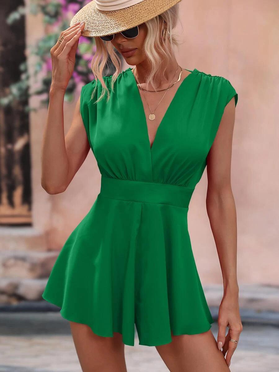 Solid Fold Pleated Detail Tie Backless Romper-Comfy Jumpsuits