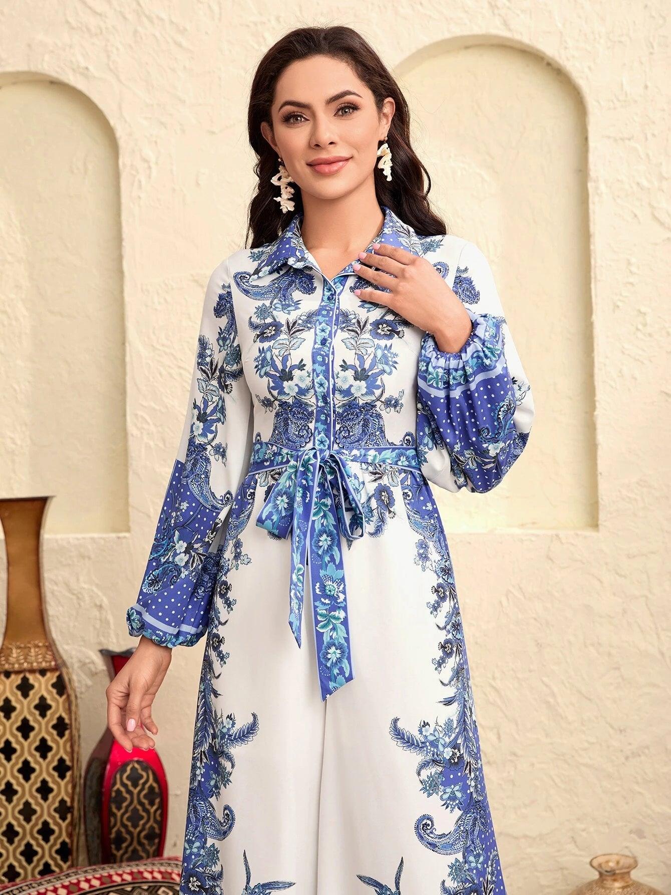 Bishop Sleeve Printed Jumpsuit-Comfy Jumpsuits