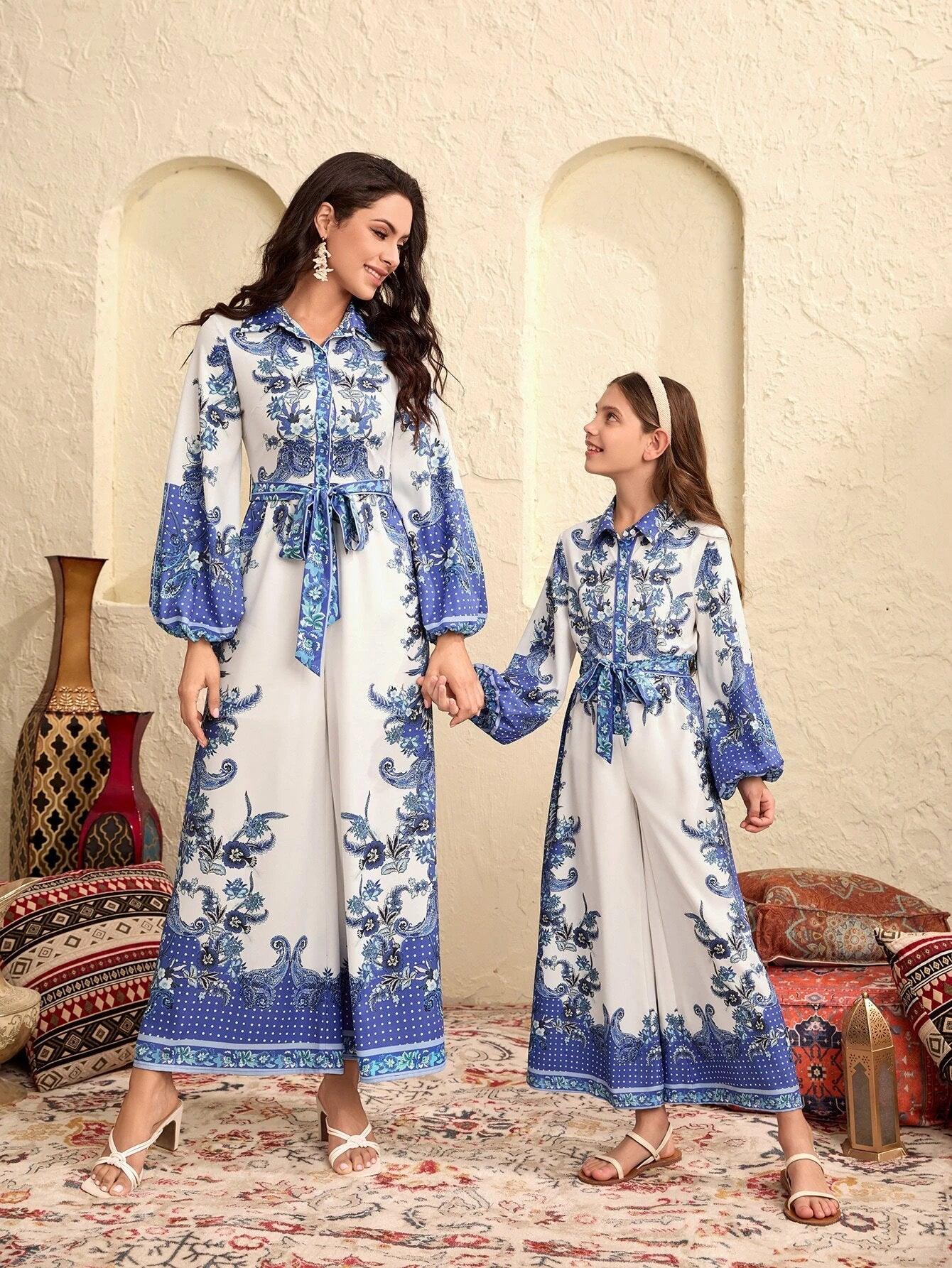 Bishop Sleeve Printed Jumpsuit-Comfy Jumpsuits