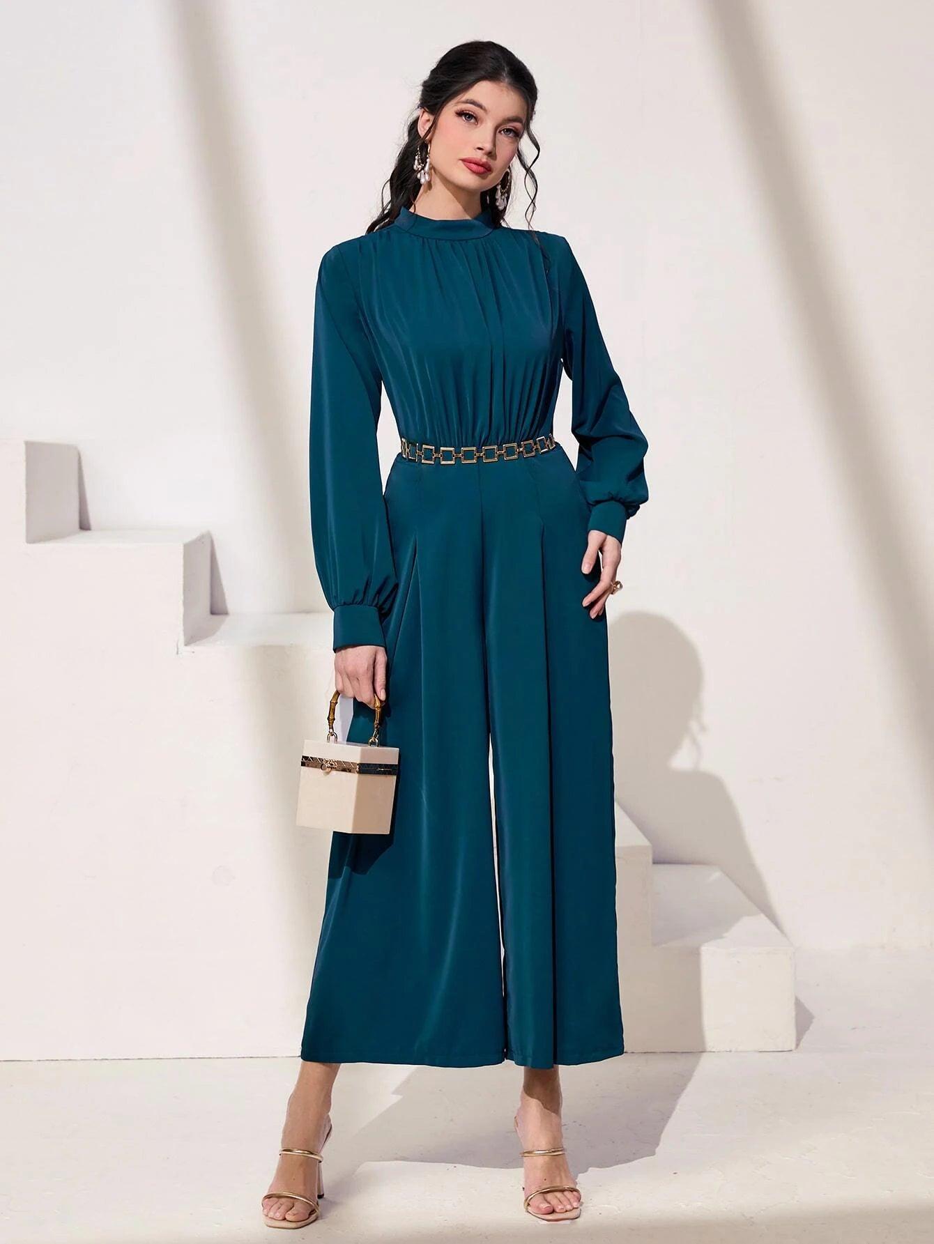 Bishop Sleeve Polyester Jumpsuit-Comfy Jumpsuits