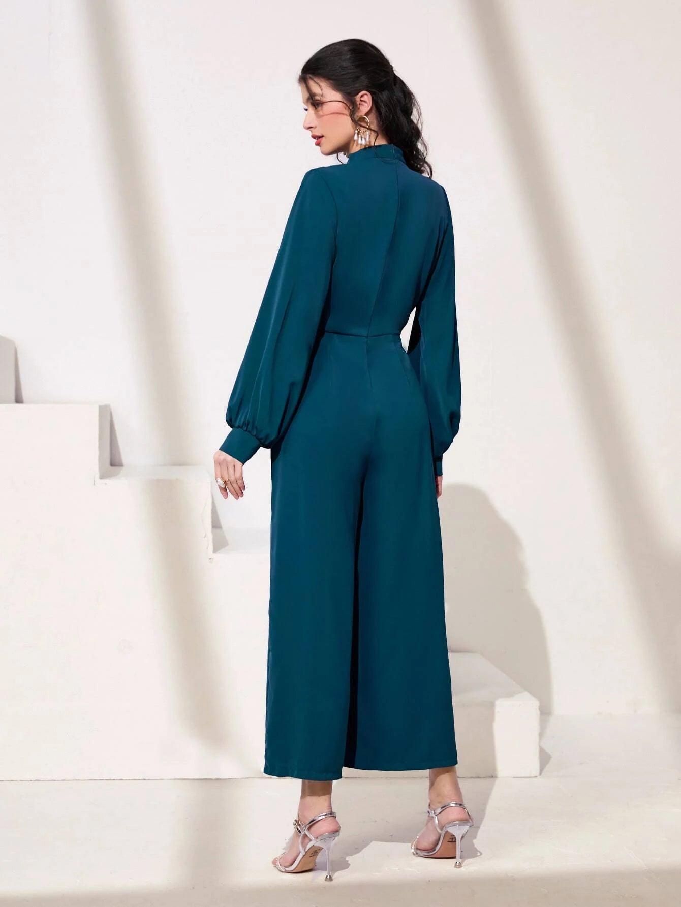 Bishop Sleeve Polyester Jumpsuit-Comfy Jumpsuits