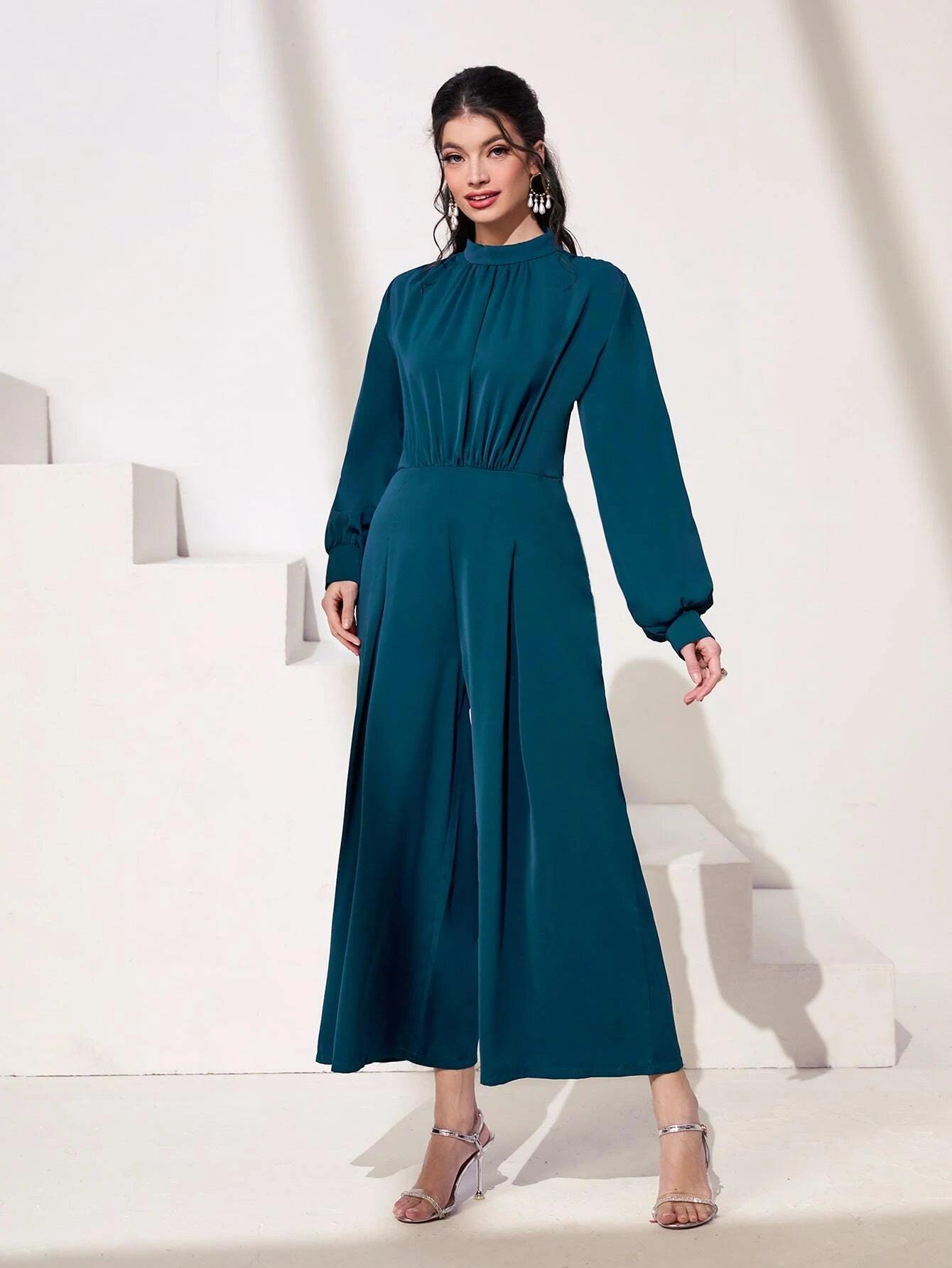 Bishop Sleeve Polyester Jumpsuit-Comfy Jumpsuits