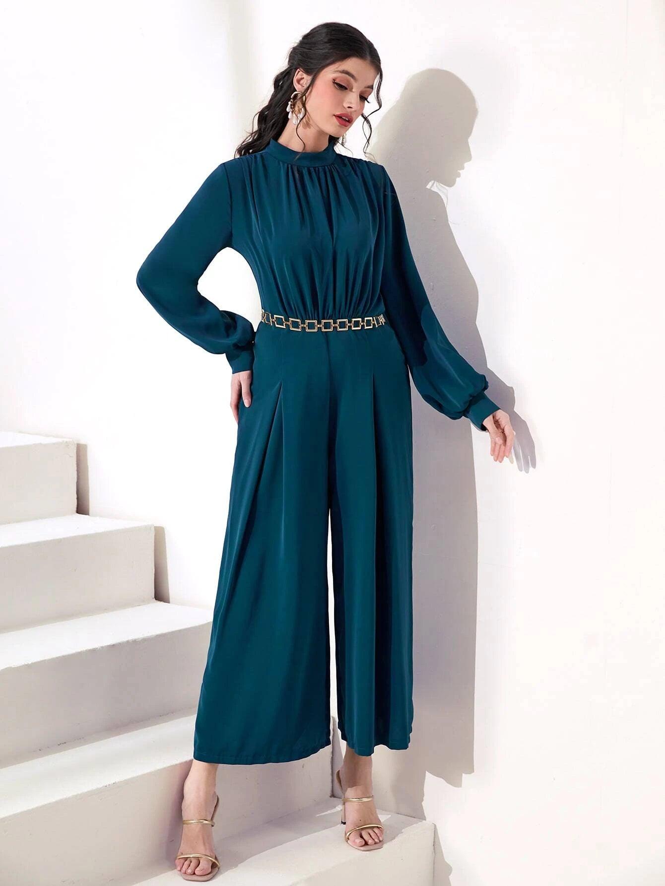Bishop Sleeve Polyester Jumpsuit-Comfy Jumpsuits