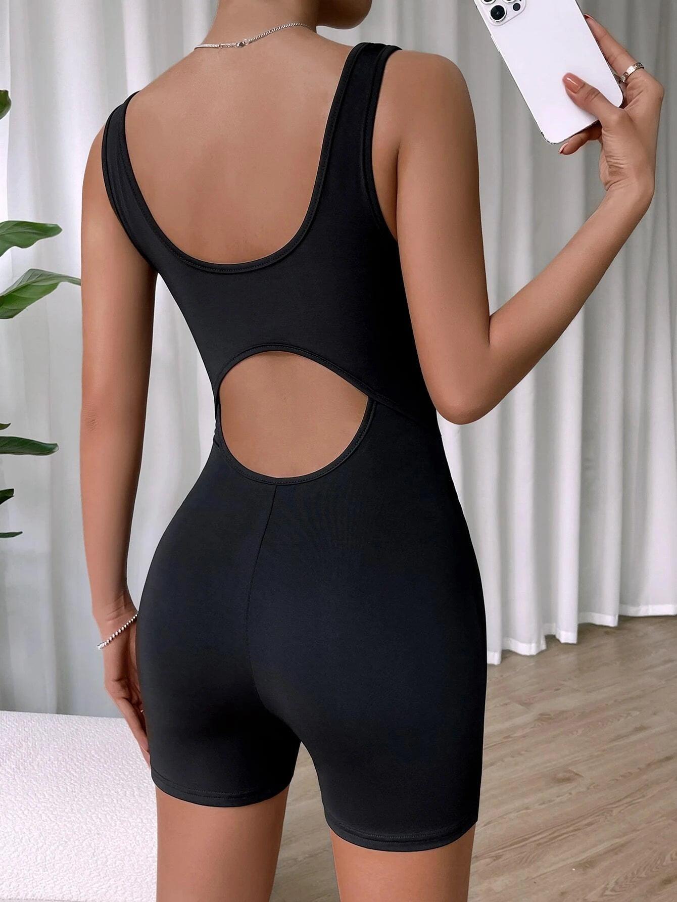 Cut Out Back Unitard Romper-Comfy Jumpsuits