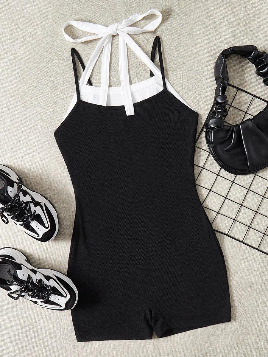 Balletcore Tie Backless Unitard Romper-Comfy Jumpsuits