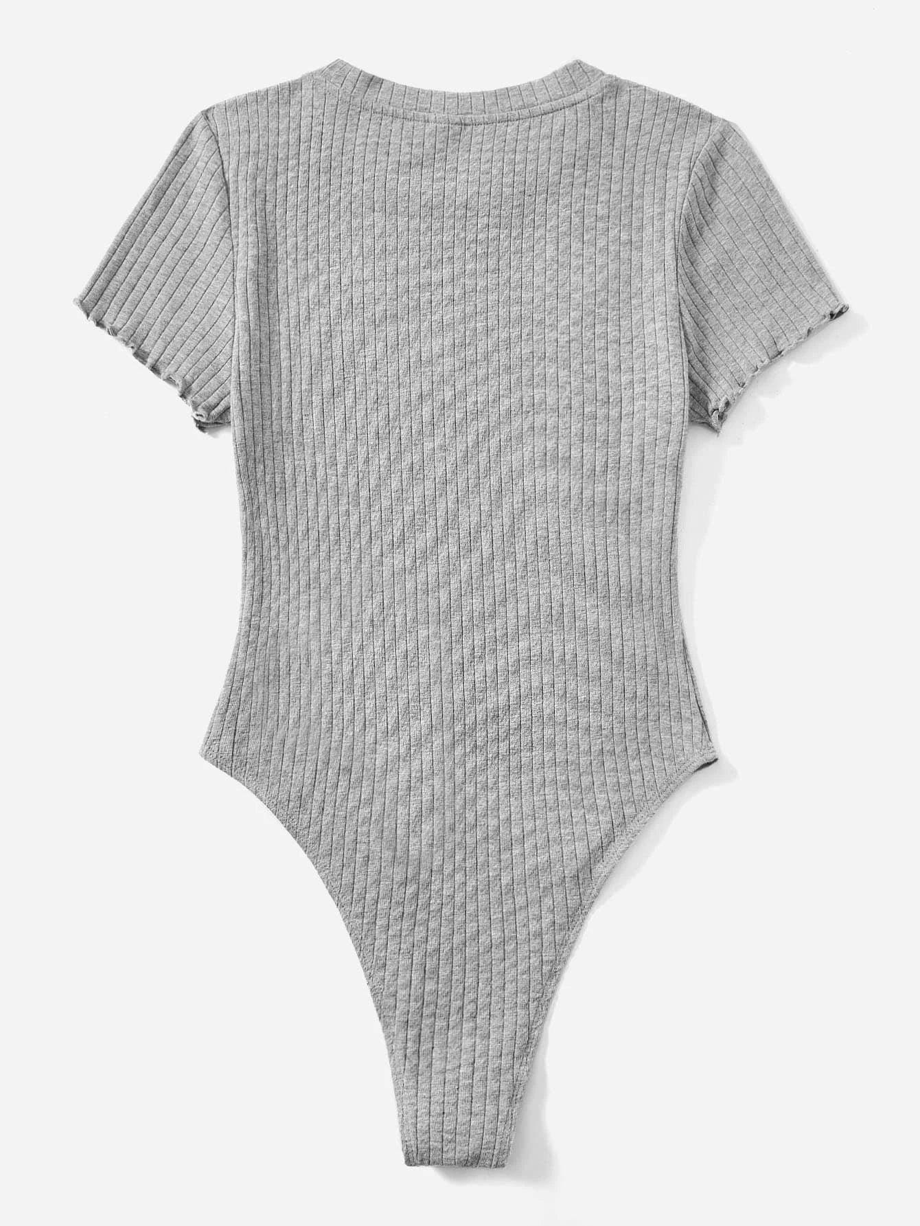 Lettuce Trim Ribbed Knit Bodysuit-Comfy Jumpsuits