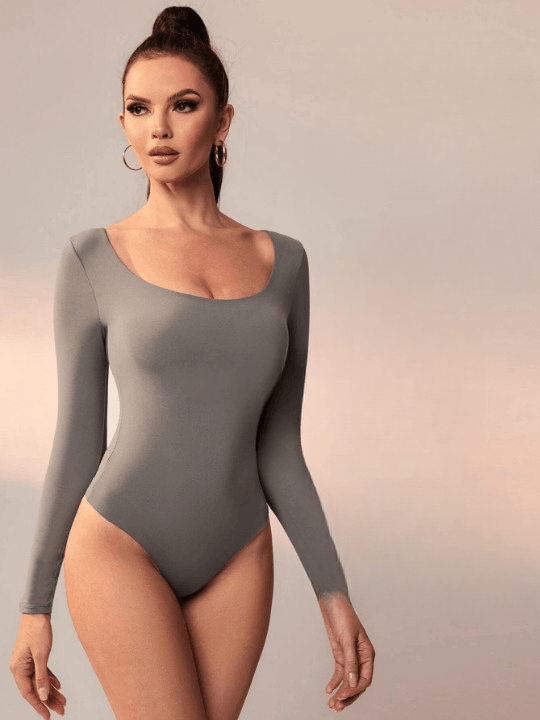 Long Sleeve Slim Fit Bodysuit-Comfy Jumpsuits