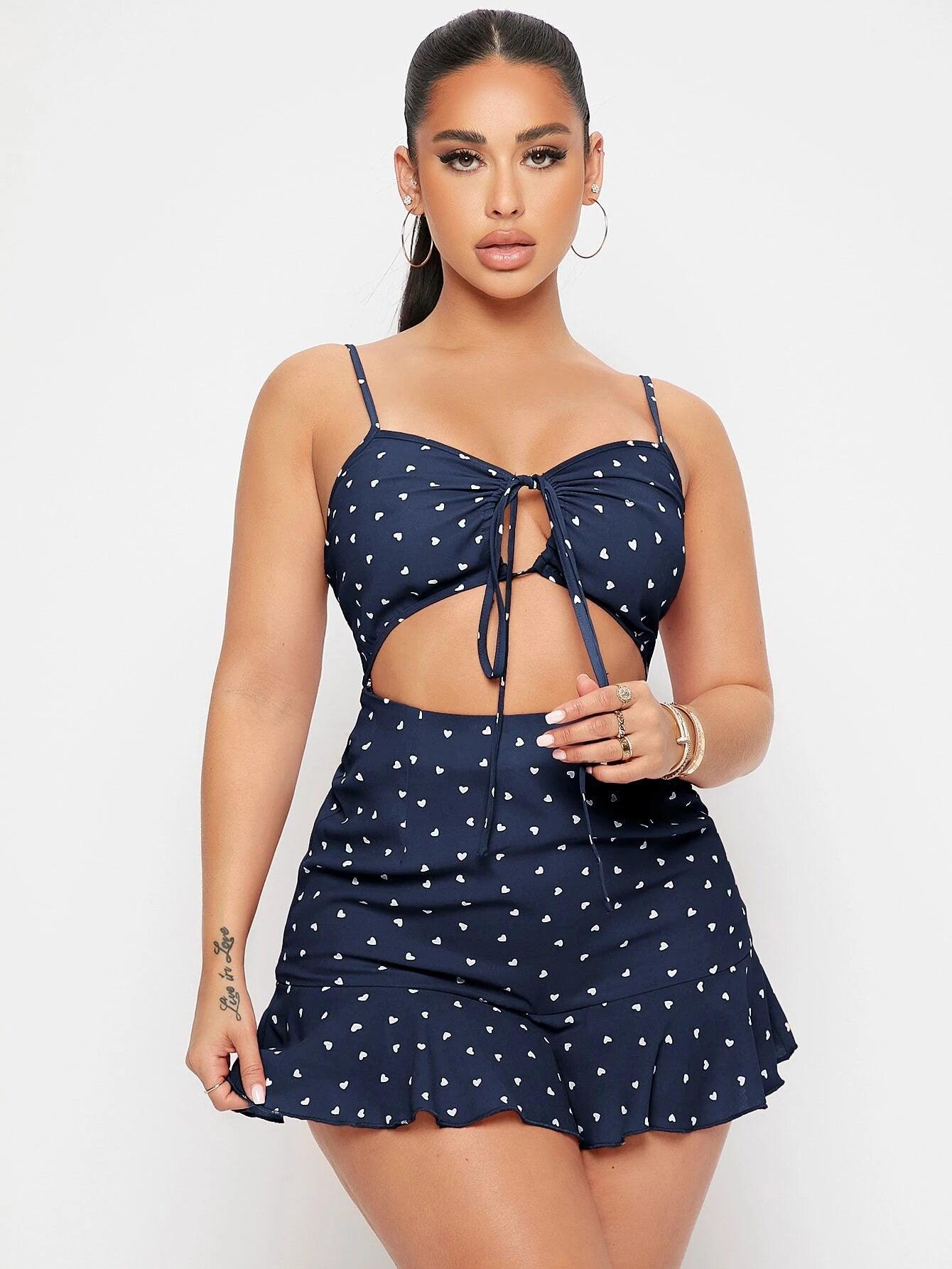 Printed Tie Front Short Romper-Comfy Jumpsuits
