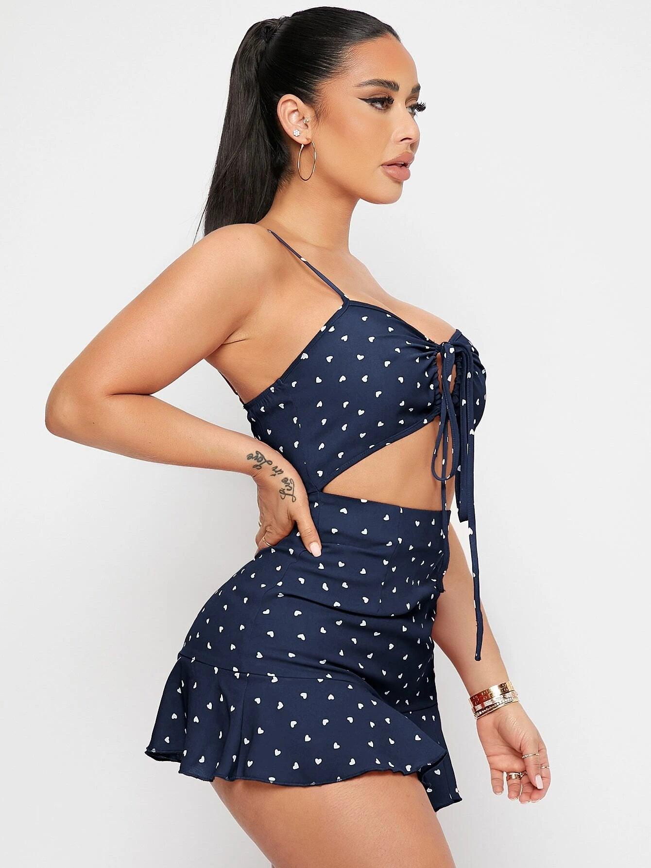Printed Tie Front Short Romper-Comfy Jumpsuits