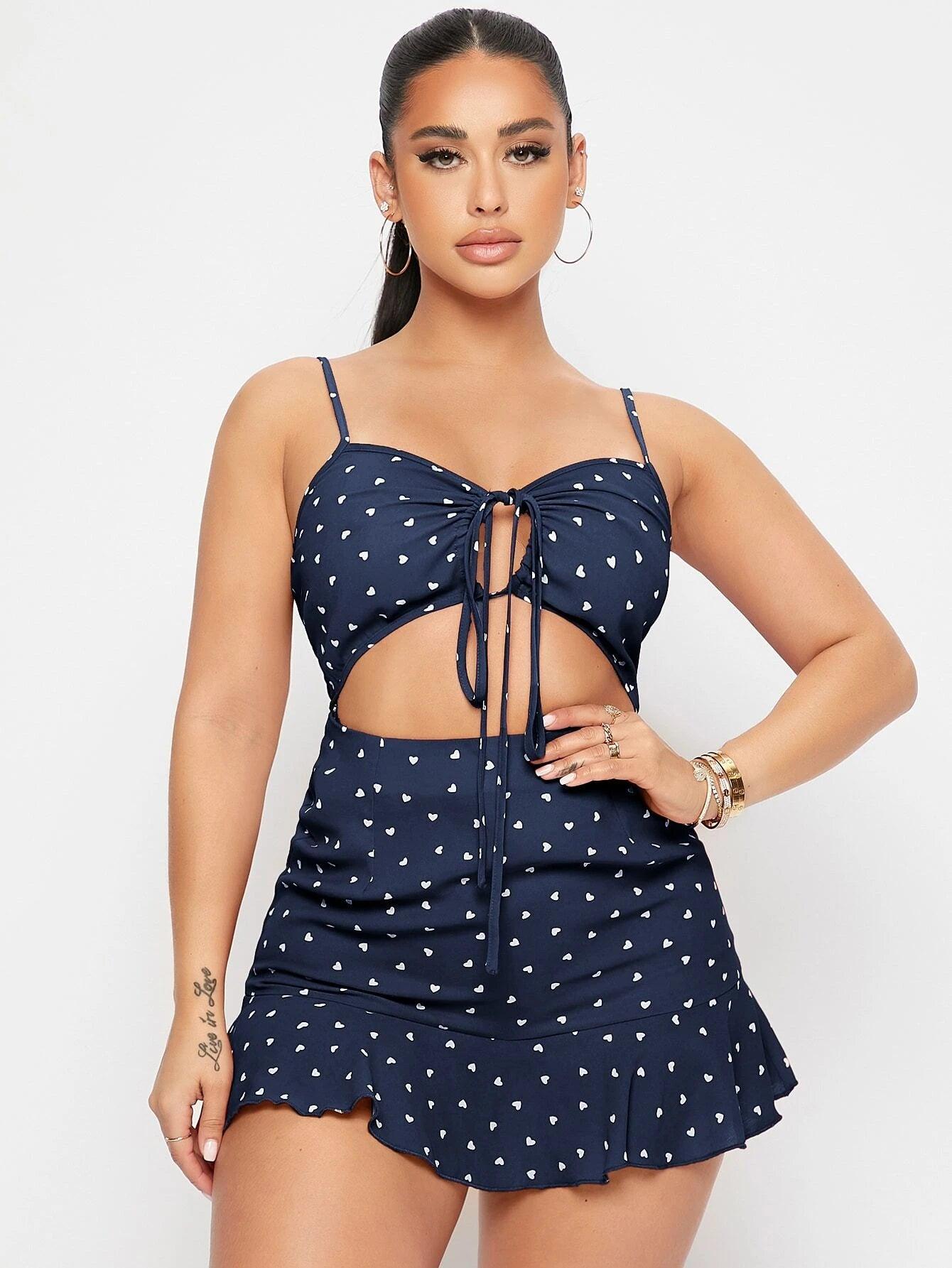 Printed Tie Front Short Romper-Comfy Jumpsuits