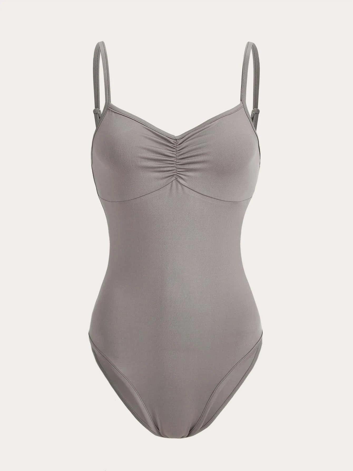 Casual Ruched Cami Bodysuit-Comfy Jumpsuits