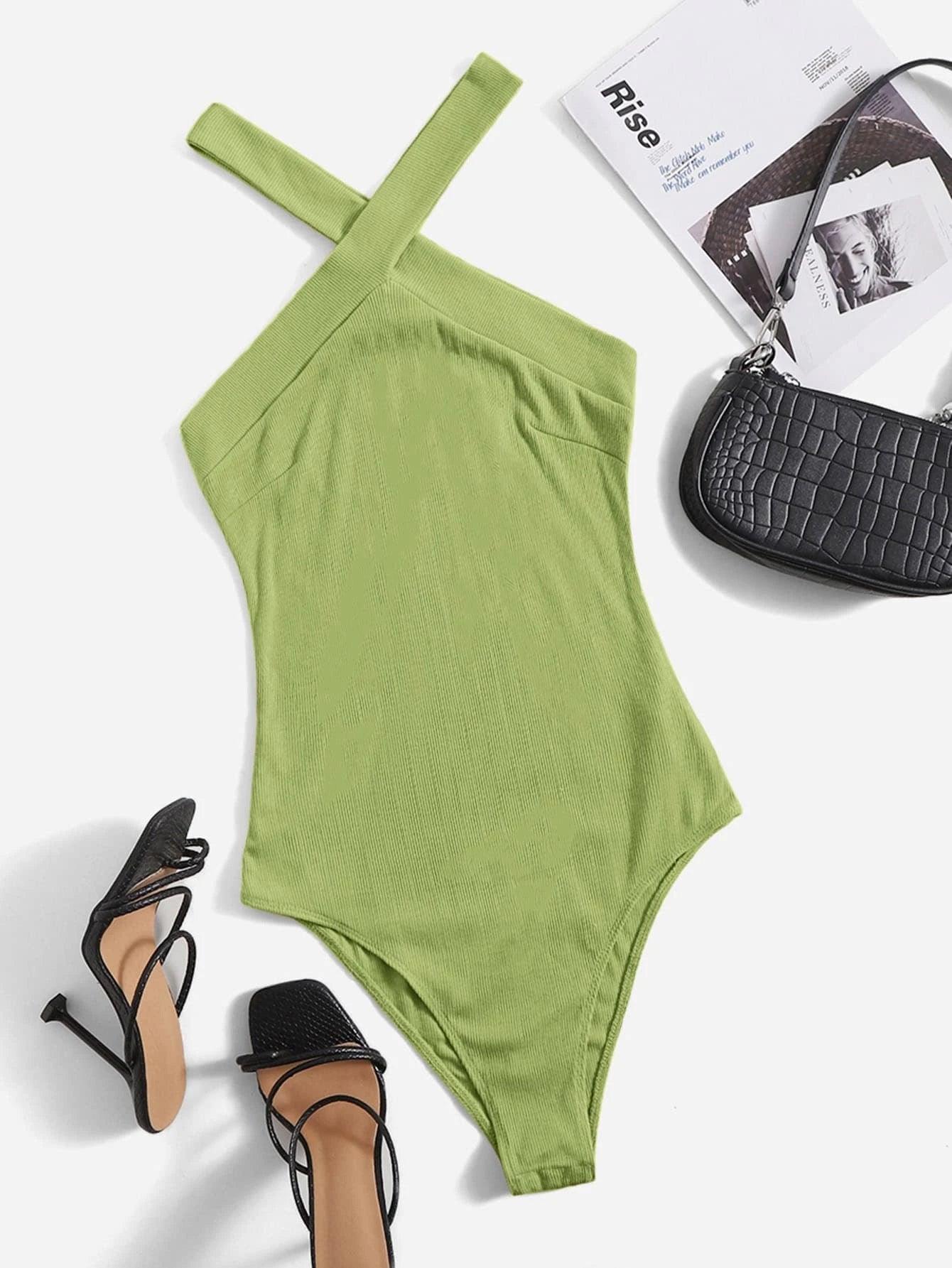 Solid Halter Bodysuit-Comfy Jumpsuits