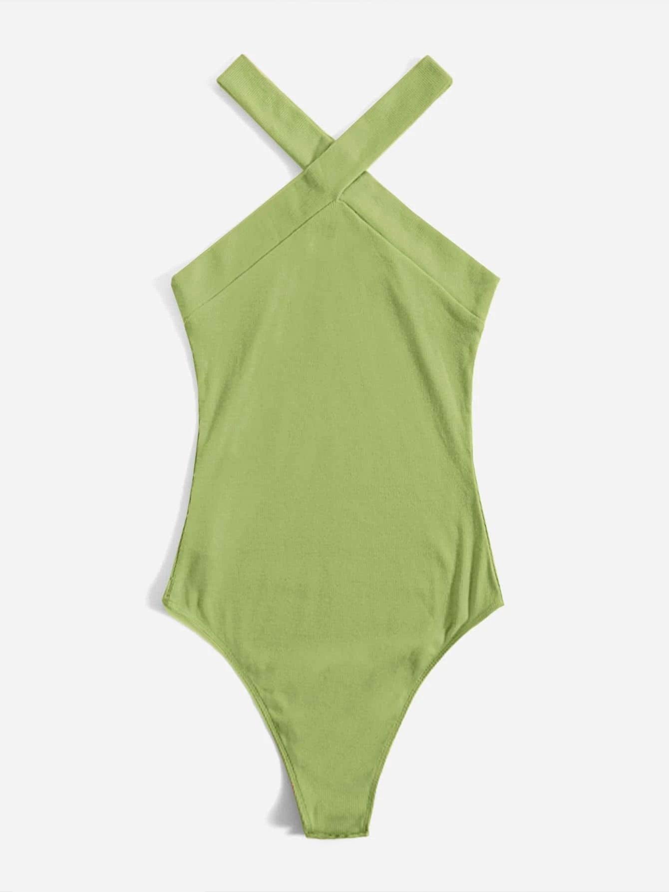 Solid Halter Bodysuit-Comfy Jumpsuits