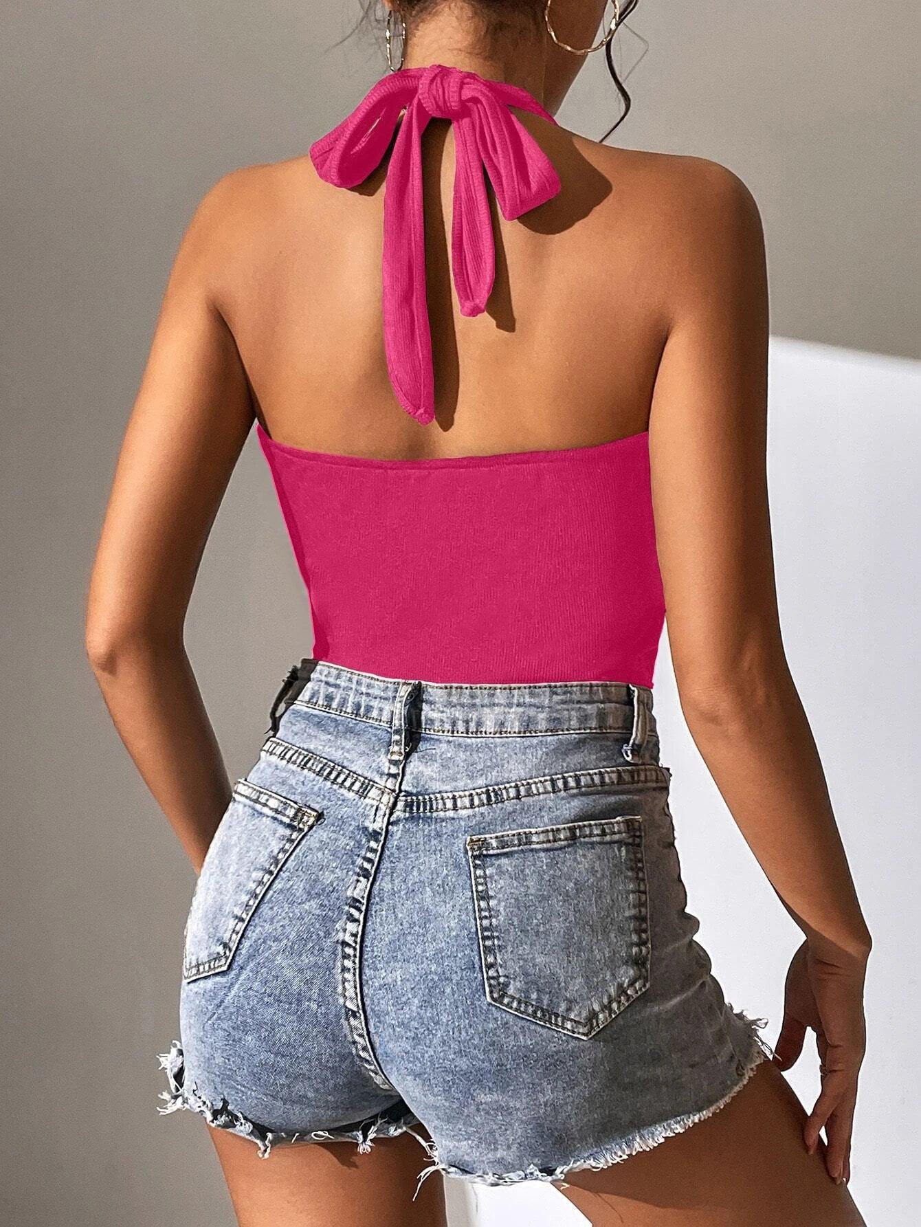 Tie Backless Halter Bodysuit-Comfy Jumpsuits
