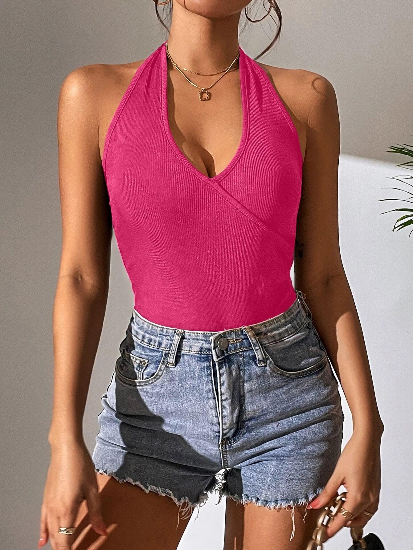 Tie Backless Halter Bodysuit-Comfy Jumpsuits