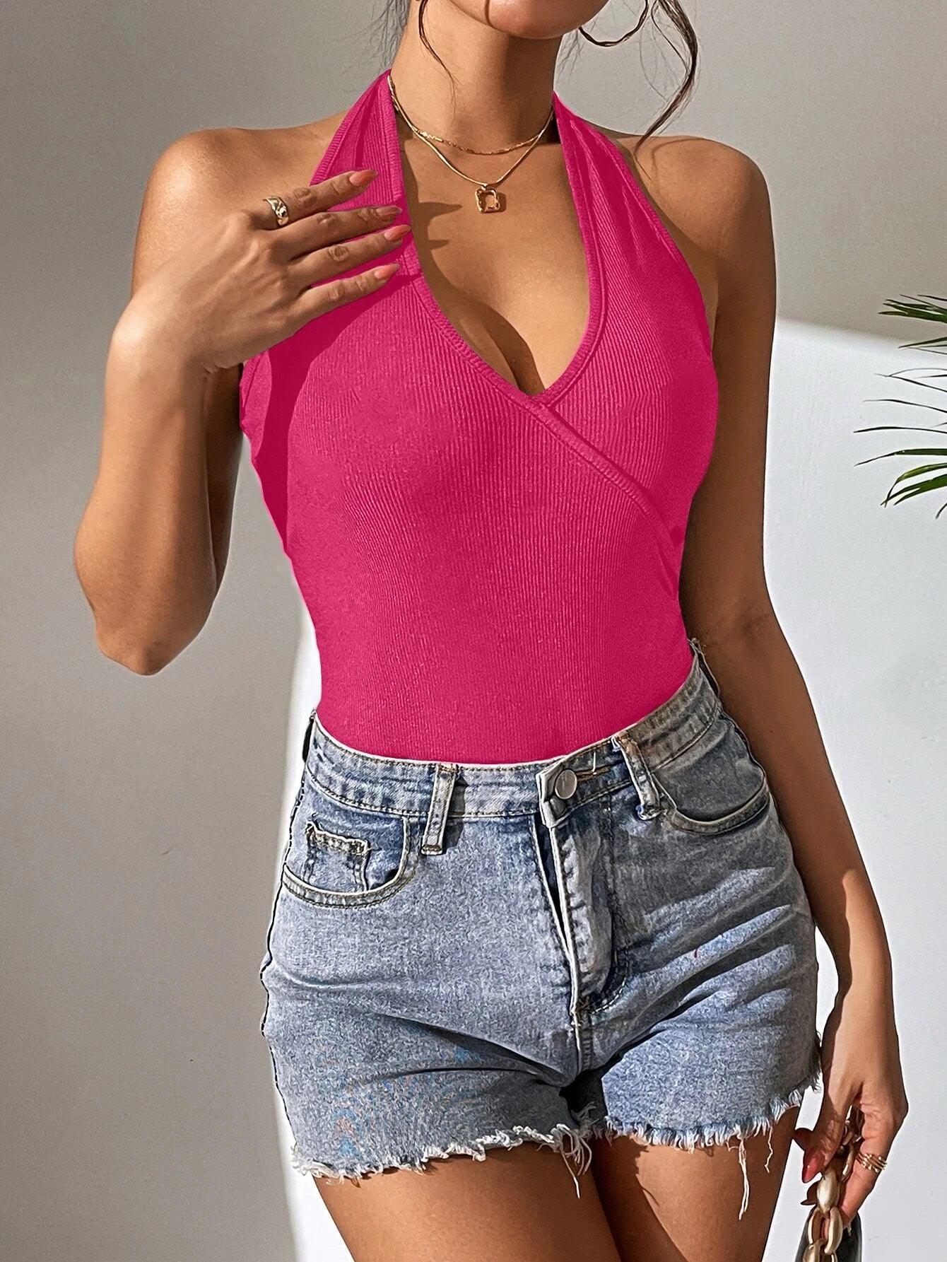 Tie Backless Halter Bodysuit-Comfy Jumpsuits