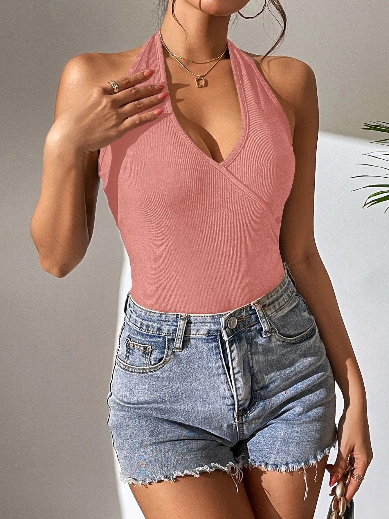 Tie Backless Halter Bodysuit-Comfy Jumpsuits