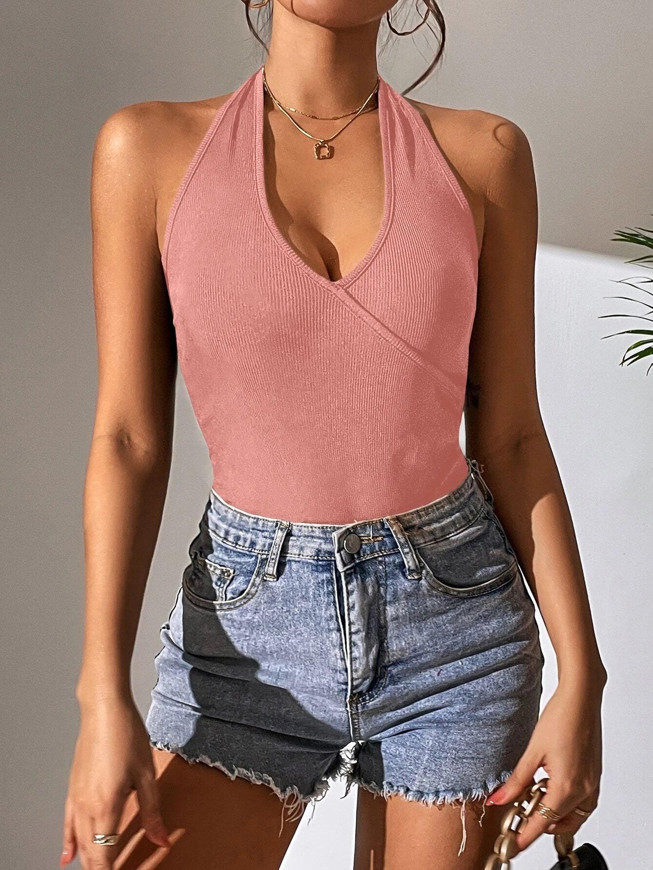 Tie Backless Halter Bodysuit-Comfy Jumpsuits