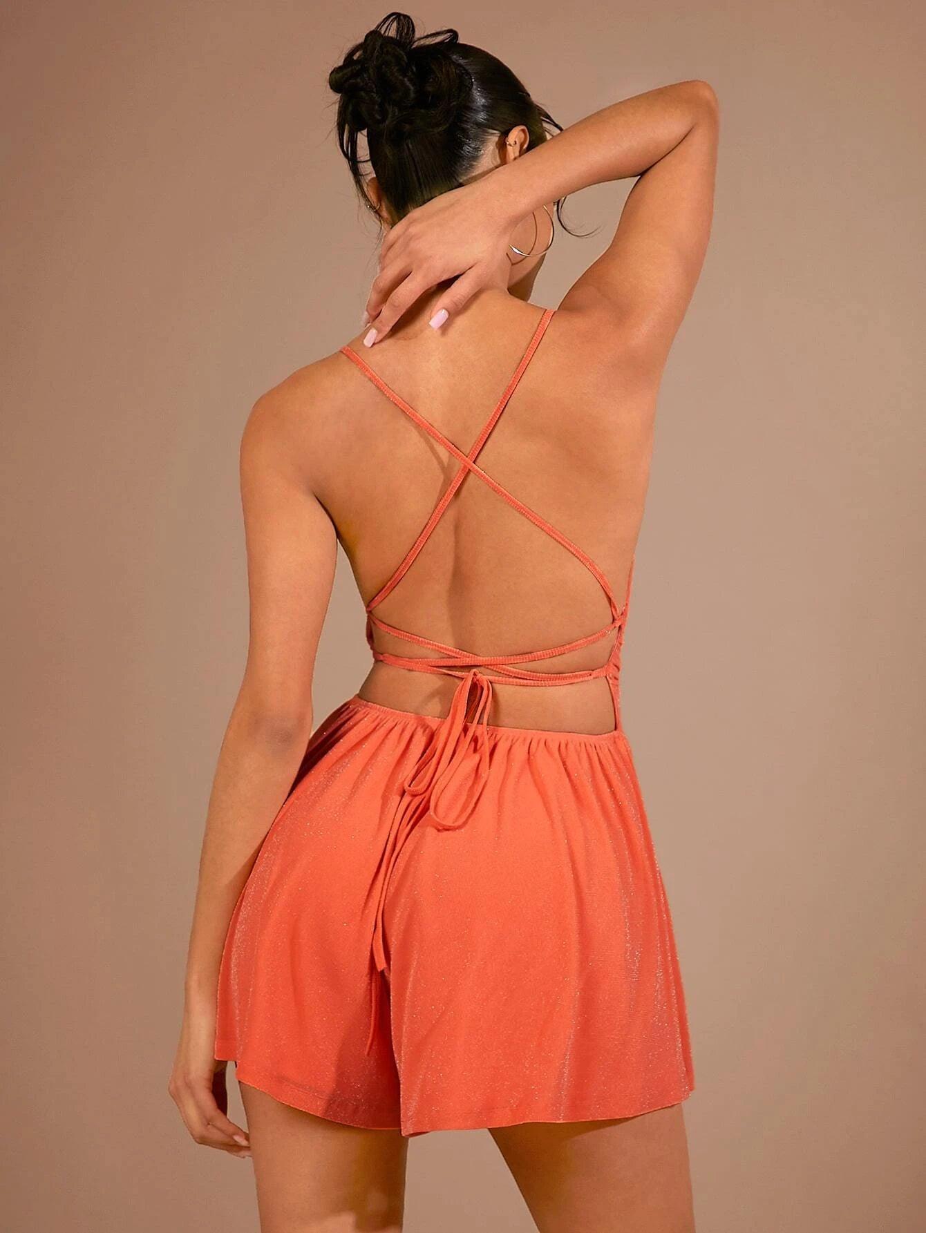 Crisscross Backless Cami Romper-Comfy Jumpsuits