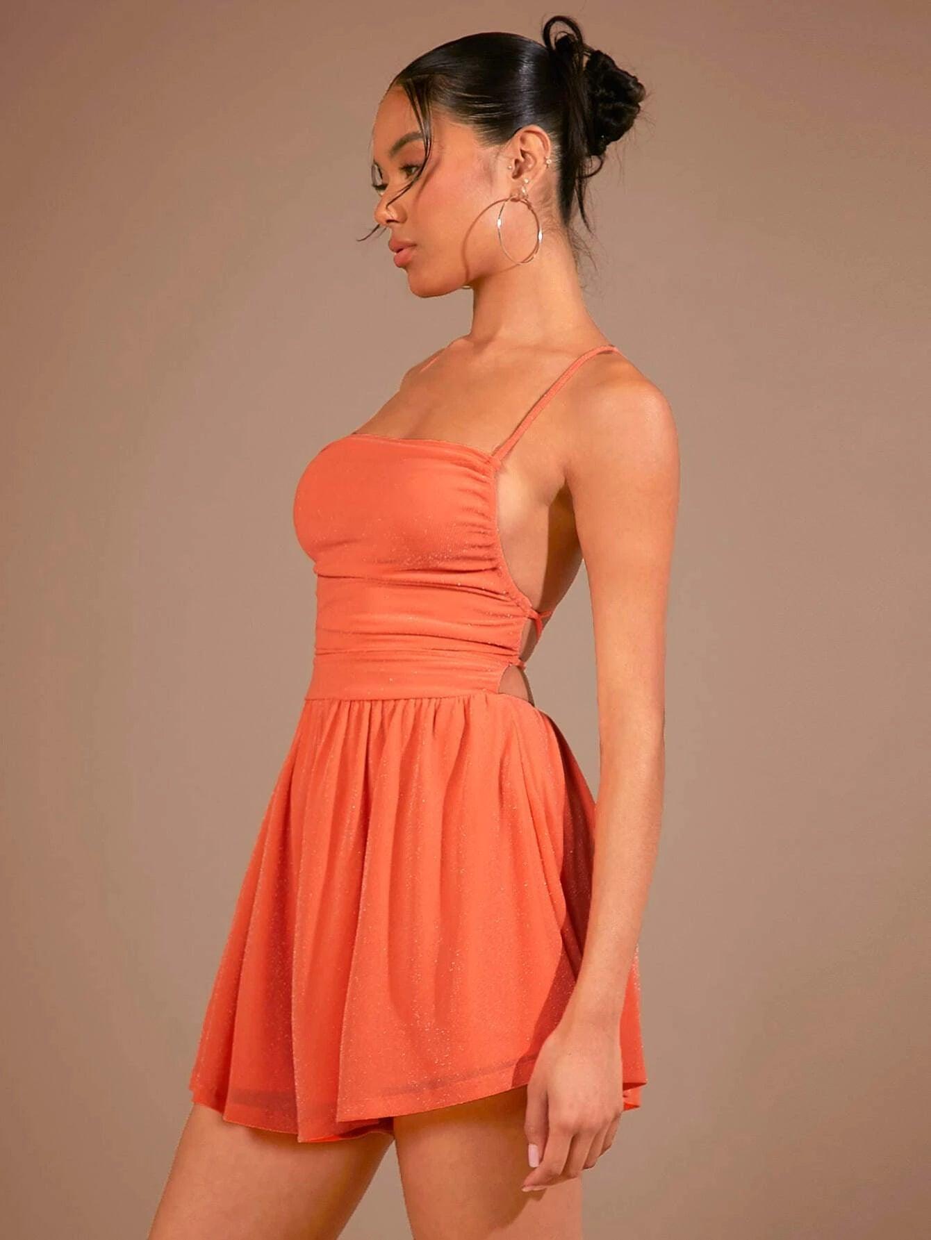 Crisscross Backless Cami Romper-Comfy Jumpsuits