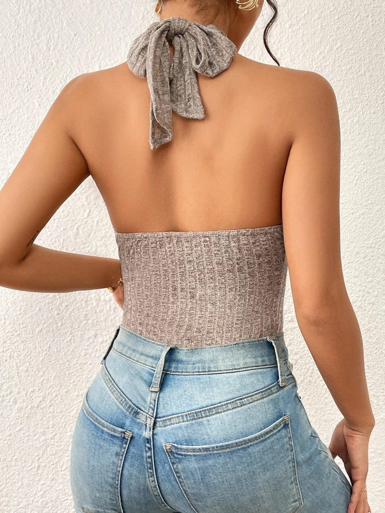 Halter Neck Backless Bodysuit-Comfy Jumpsuits