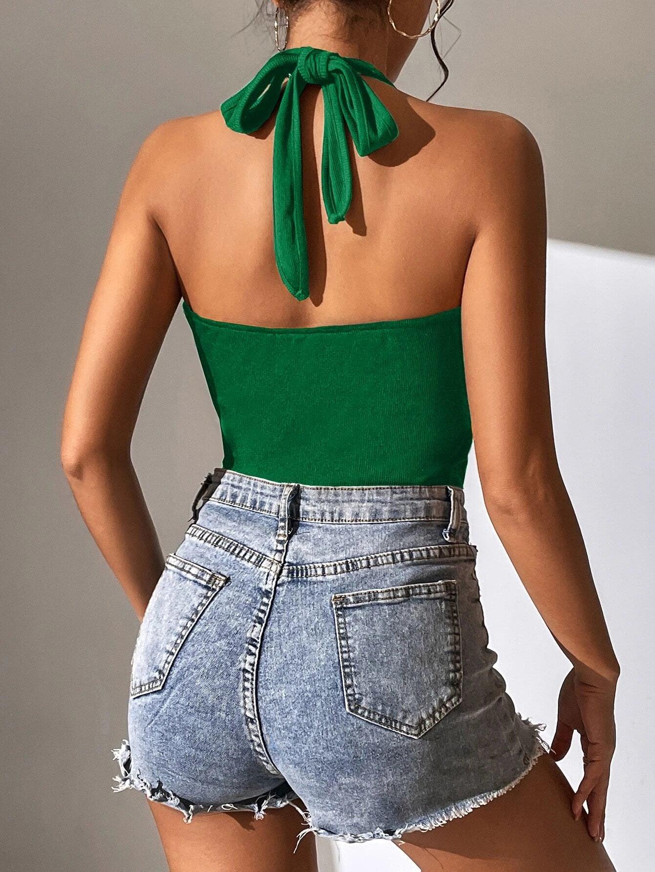 Tie Backless Halter Bodysuit-Comfy Jumpsuits