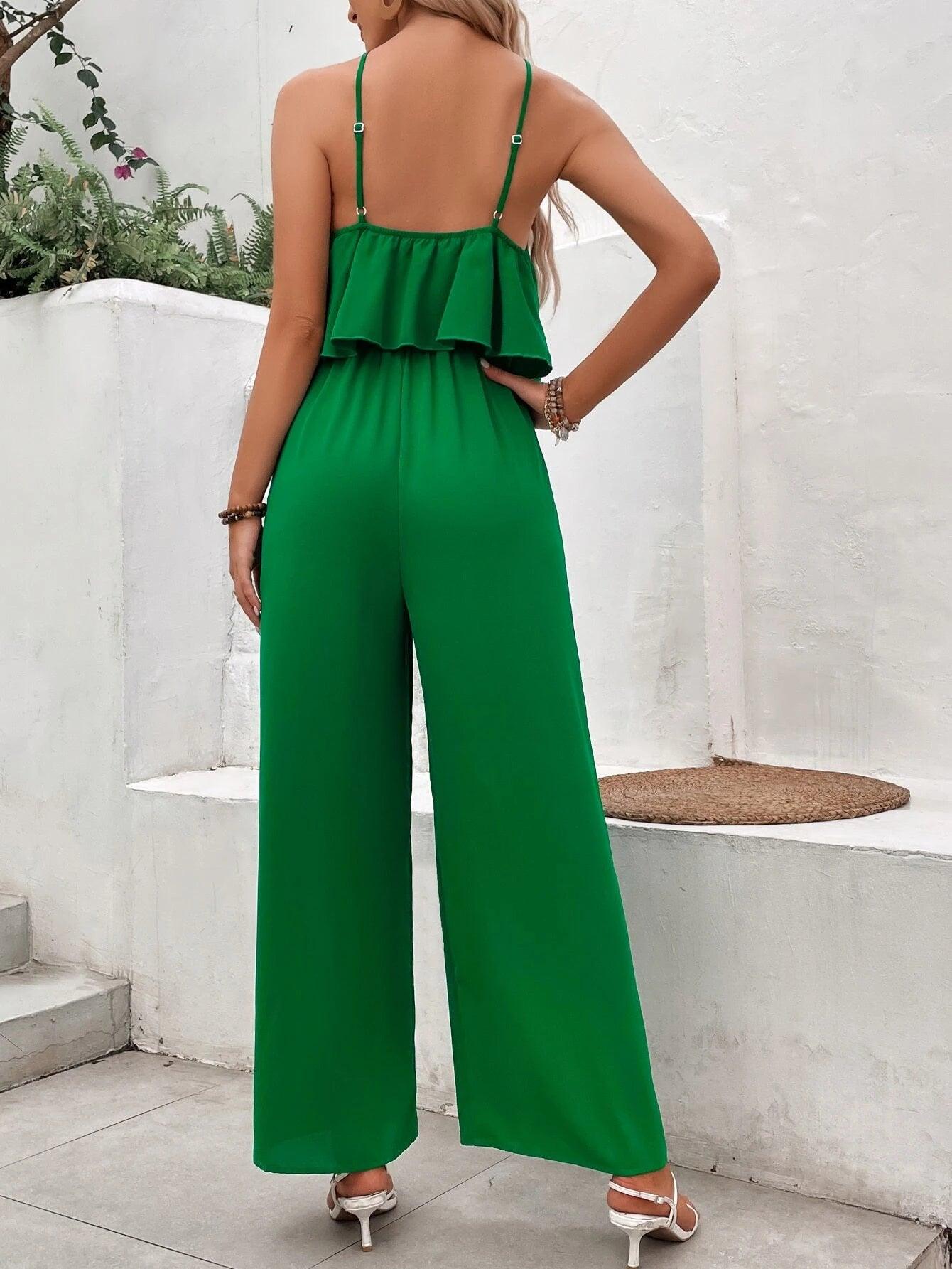 Halter Neckline Backless Cami Jumpsuit-Comfy Jumpsuits