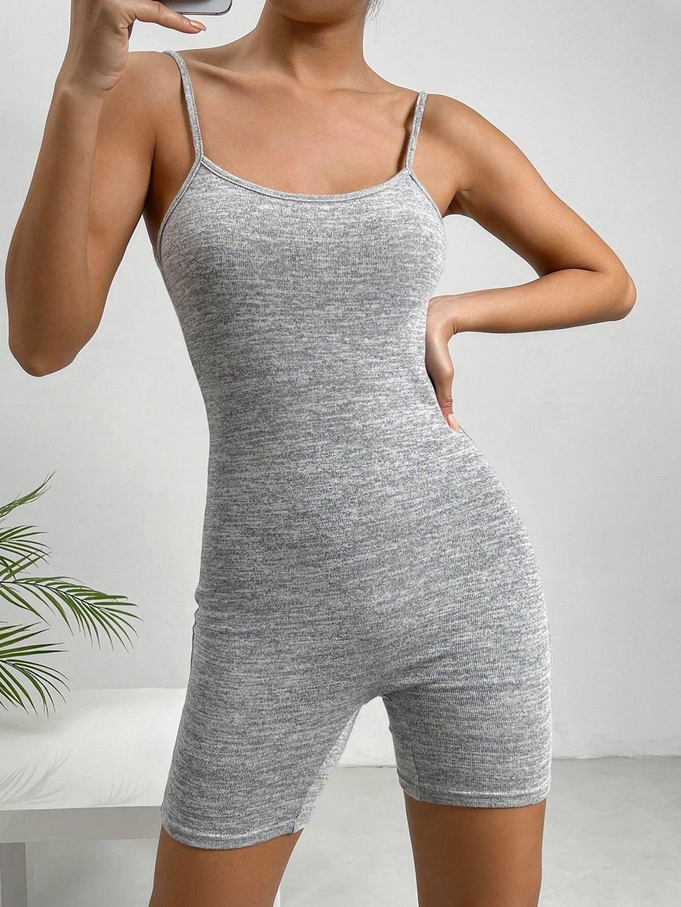 Sleeveless Solid Colored Cami Unitard Romper-Comfy Jumpsuits