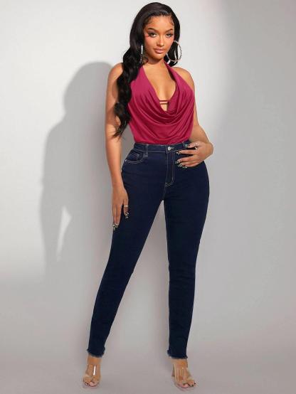 Sleeveless Halter Bodysuit-Comfy Jumpsuits