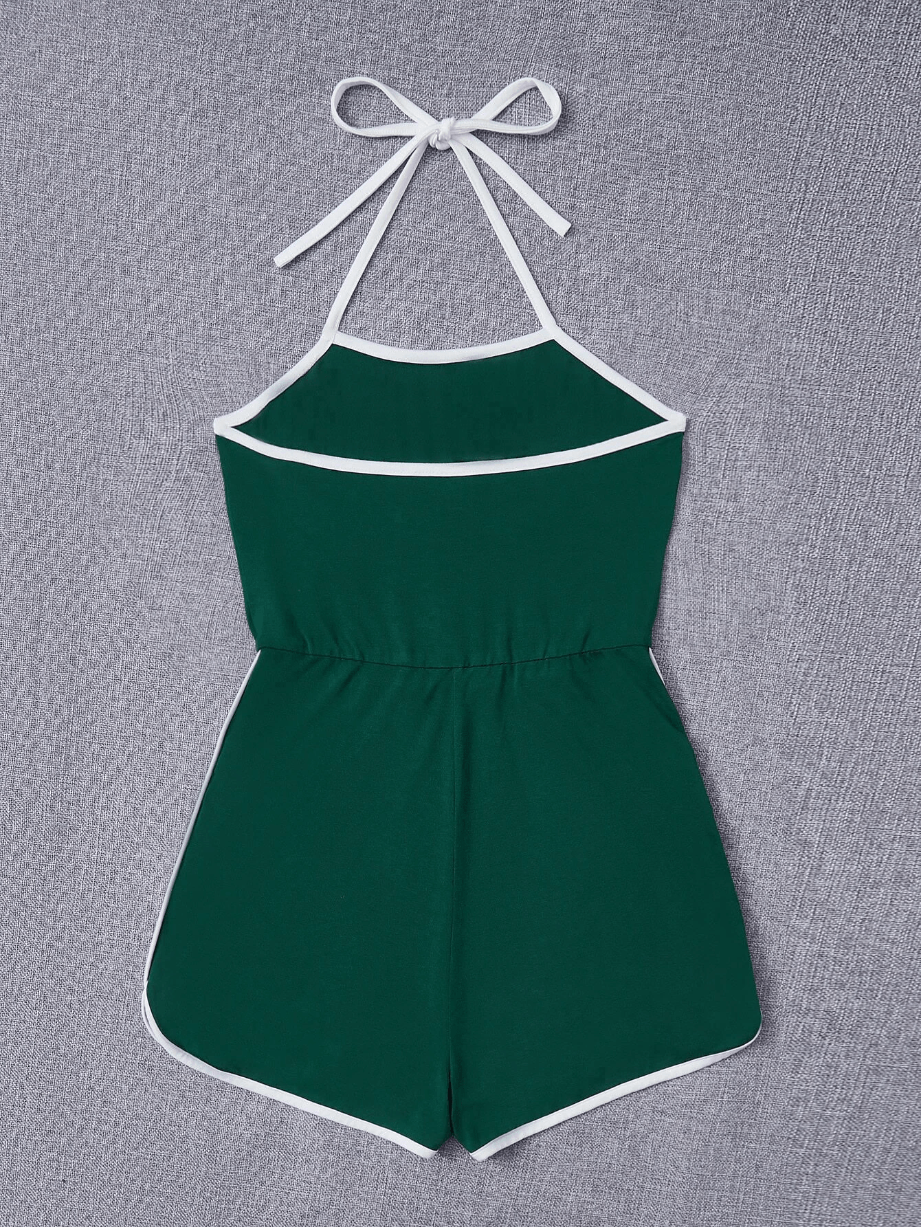 Letter And Graphic Contrast Binding Backless Halter Romper-Comfy Jumpsuits