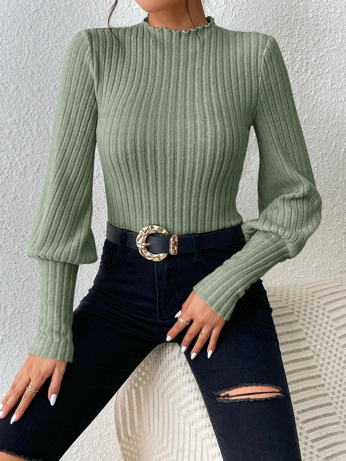 Sleeve Ribbed Knit Bodysuit-Comfy Jumpsuits