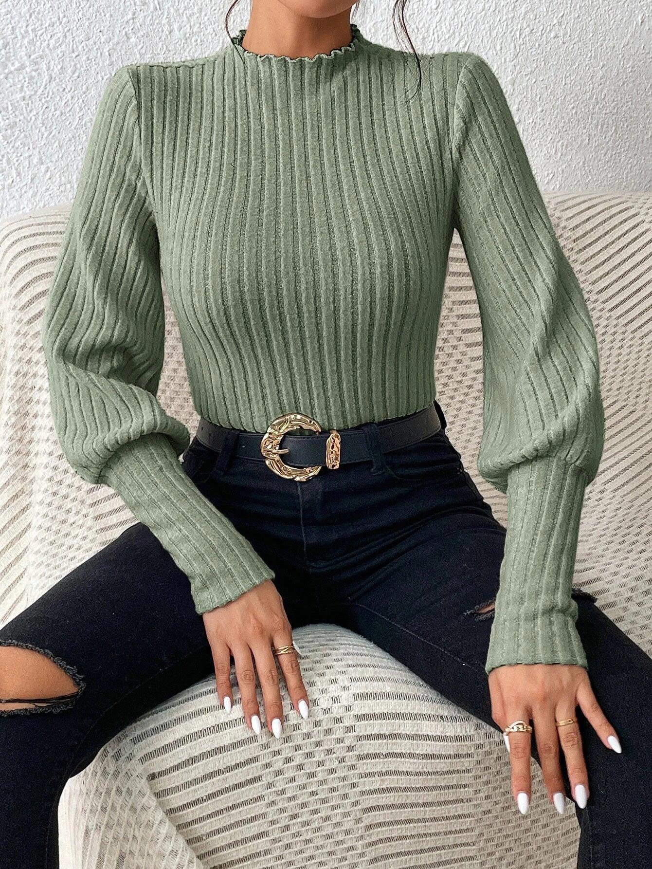 Sleeve Ribbed Knit Bodysuit-Comfy Jumpsuits