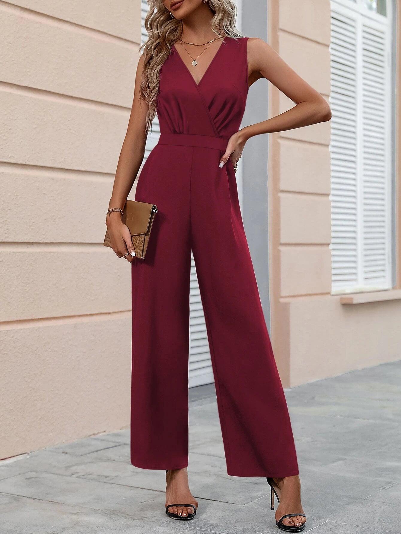 Neck Wide Leg Jumpsuit-Comfy Jumpsuits