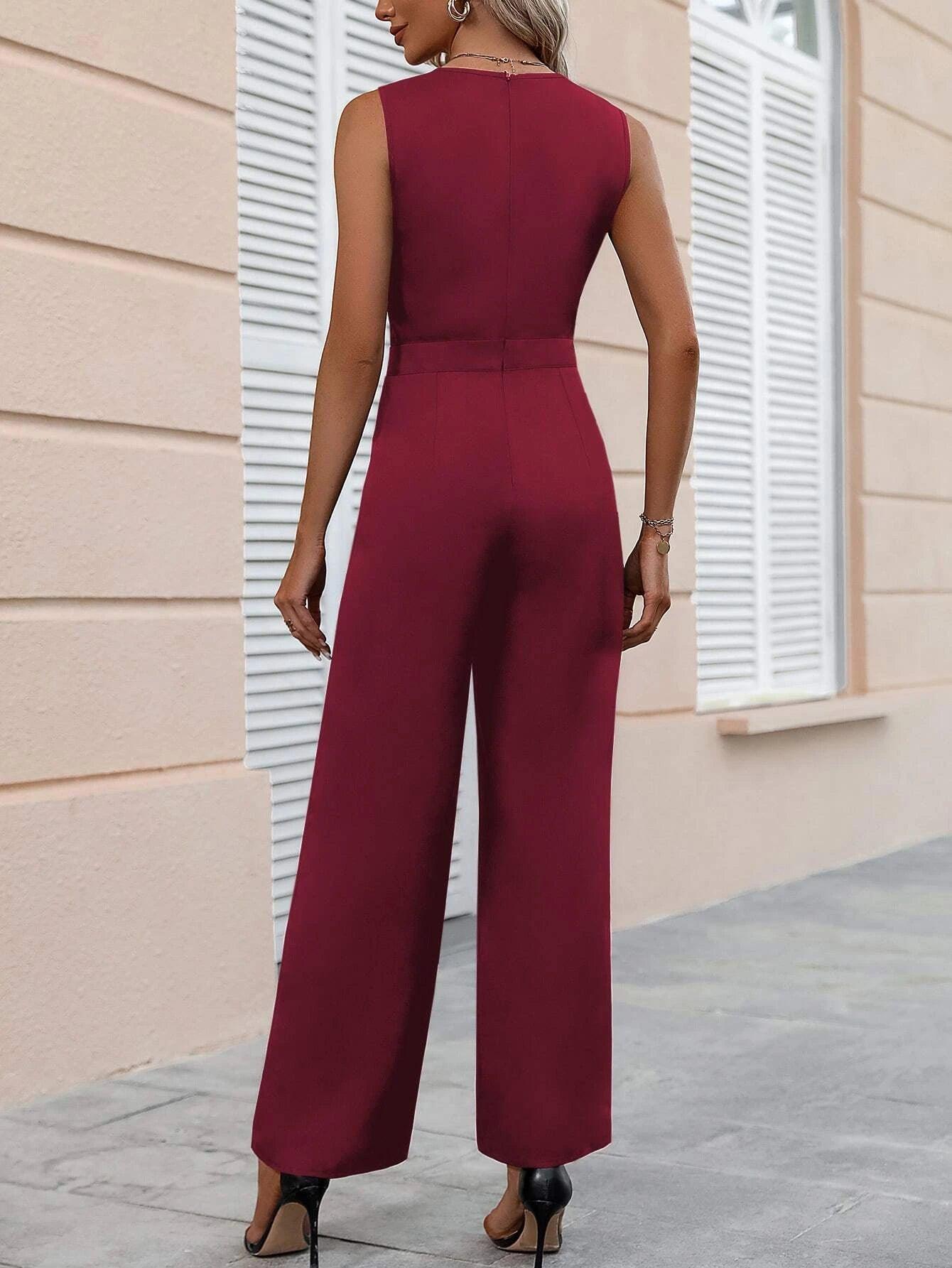 Neck Wide Leg Jumpsuit-Comfy Jumpsuits