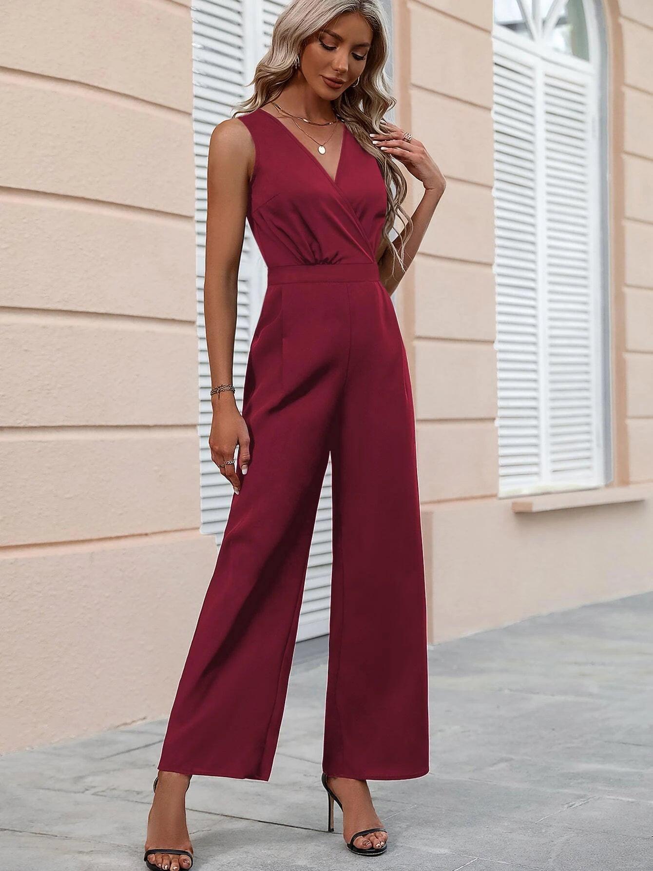 Neck Wide Leg Jumpsuit-Comfy Jumpsuits