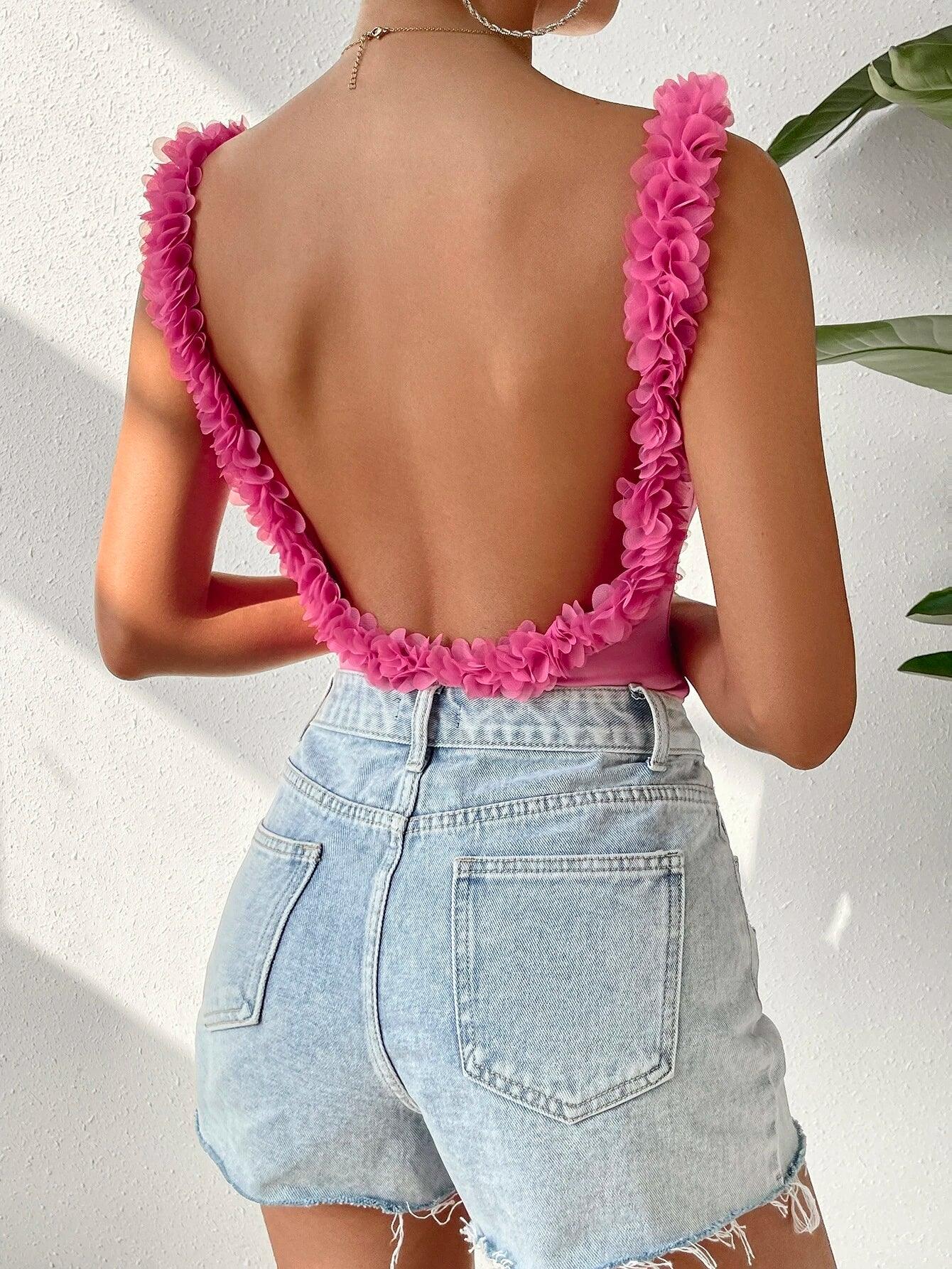 Solid Backless Cami Bodysuit-Comfy Jumpsuits