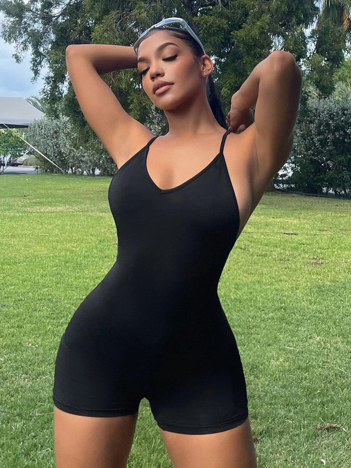 Solid Cami Unitard Romper-Comfy Jumpsuits