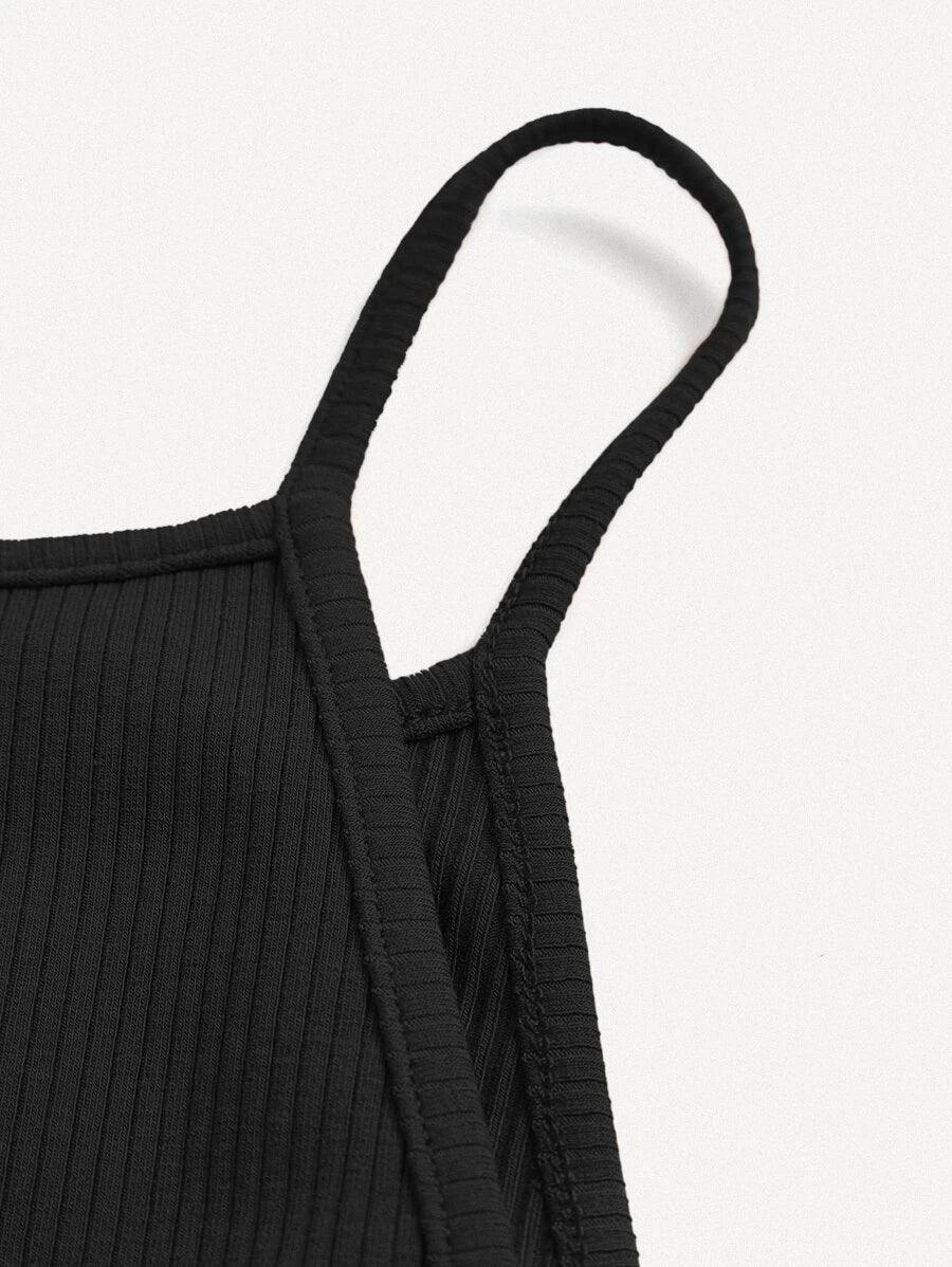 Cotton Halter Neck Ribbed Knit Bodysuit-Comfy Jumpsuits