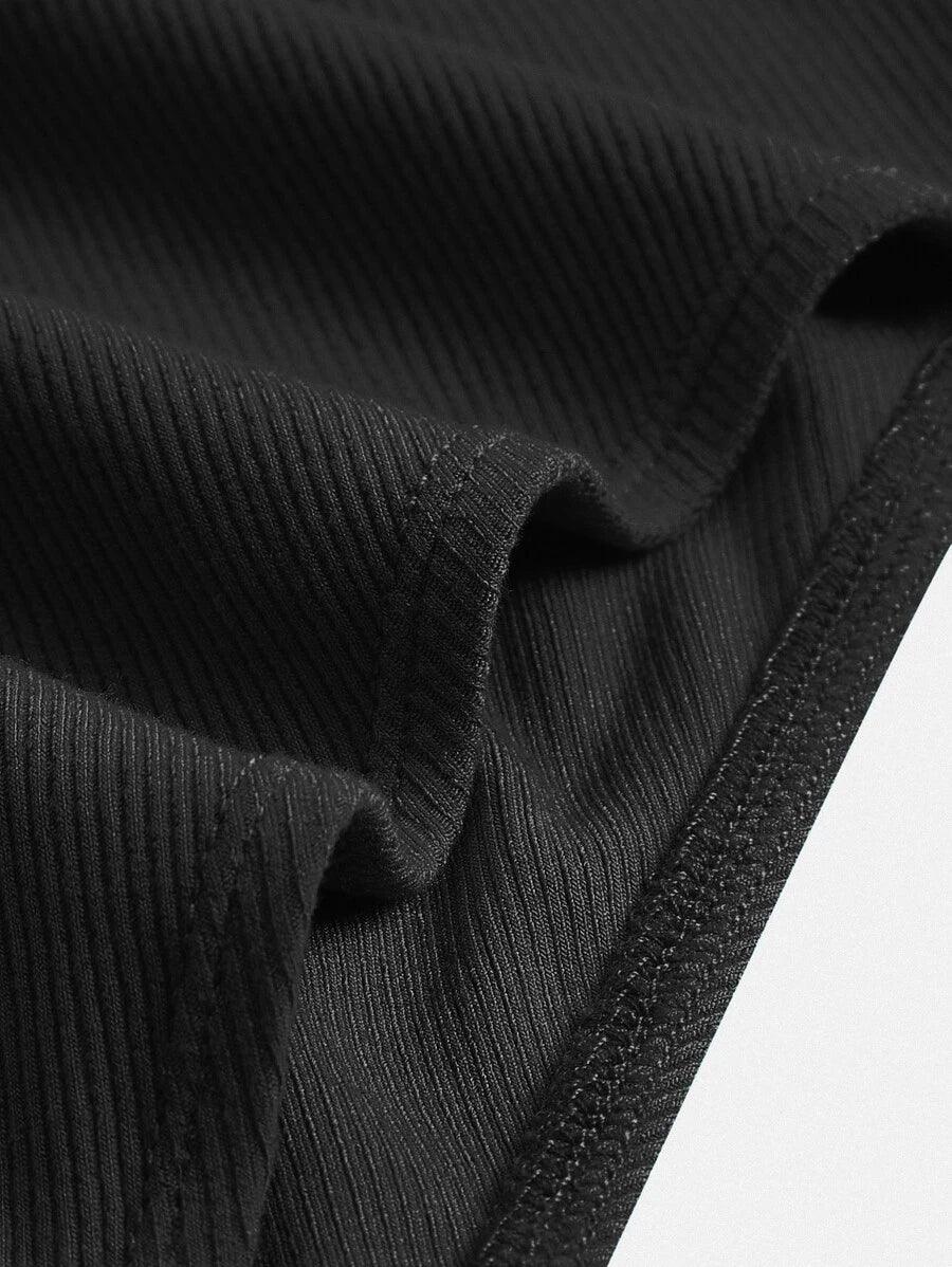 Cotton Solid Scoop Neck Ribbed Knit Bodysuit-Comfy Jumpsuits