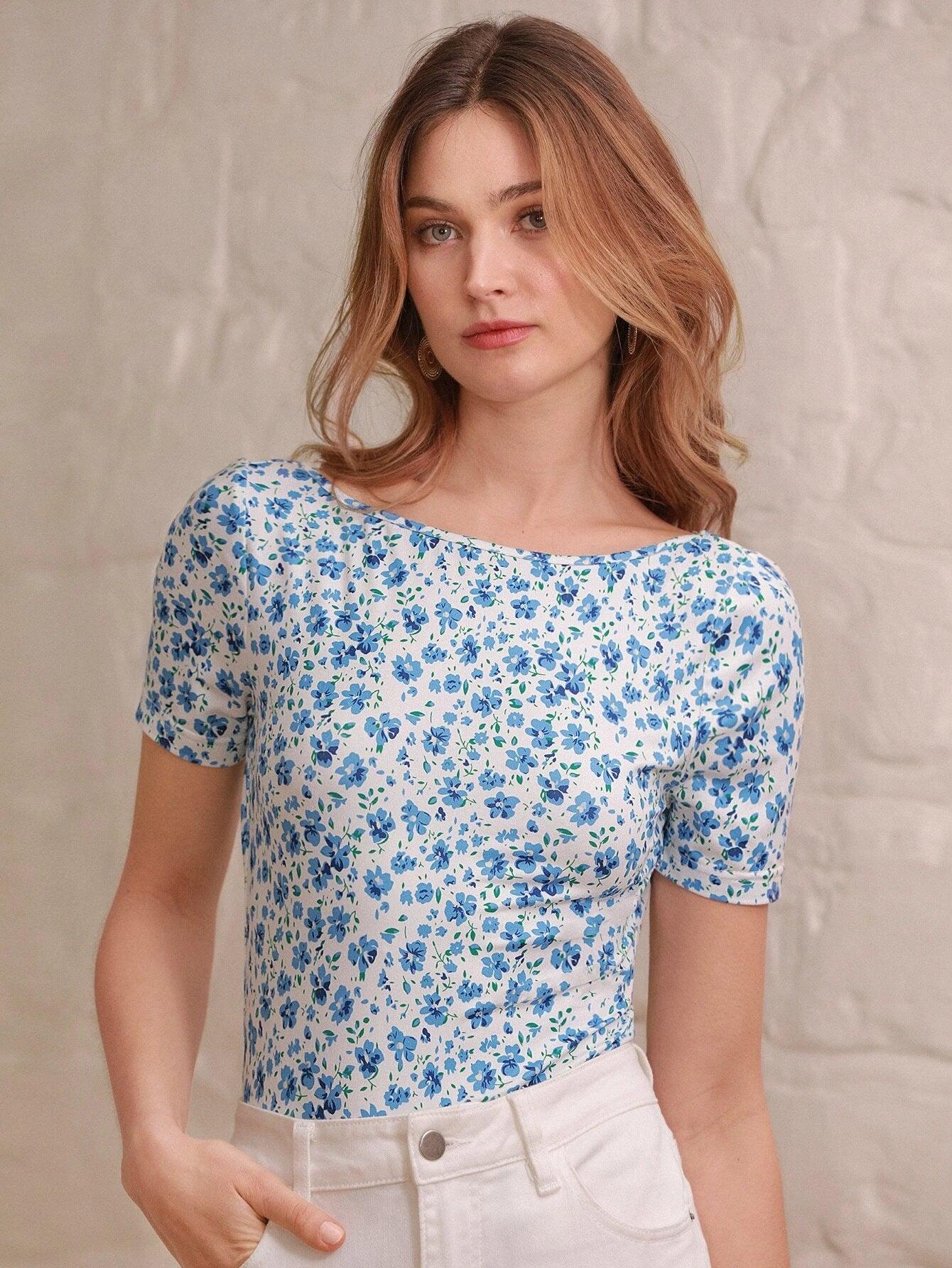 Floral Print Backless Bodysuit-Comfy Jumpsuits