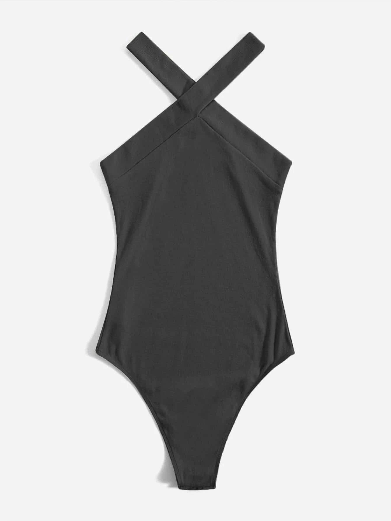 Solid Halter Bodysuit-Comfy Jumpsuits