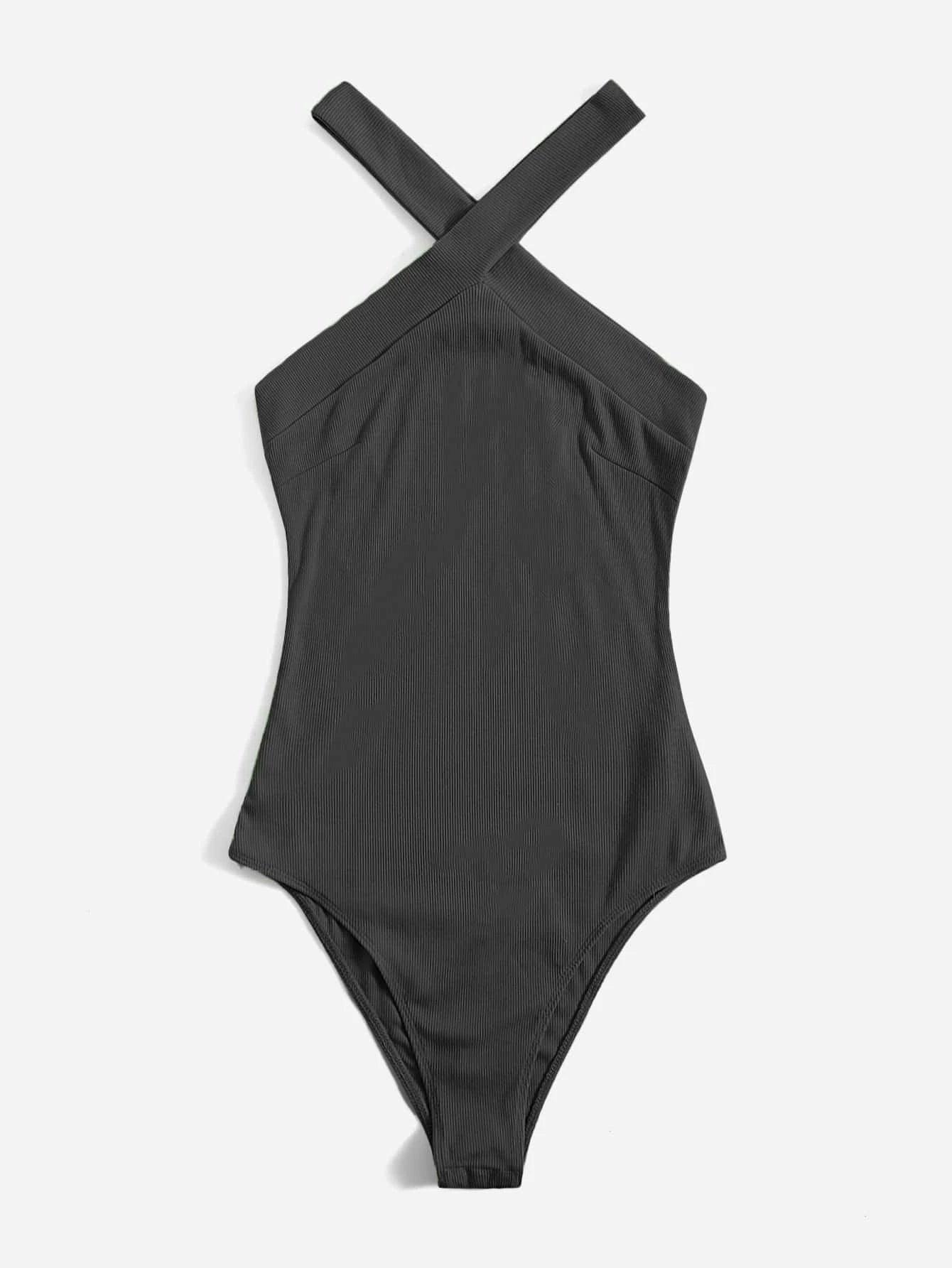 Solid Halter Bodysuit-Comfy Jumpsuits