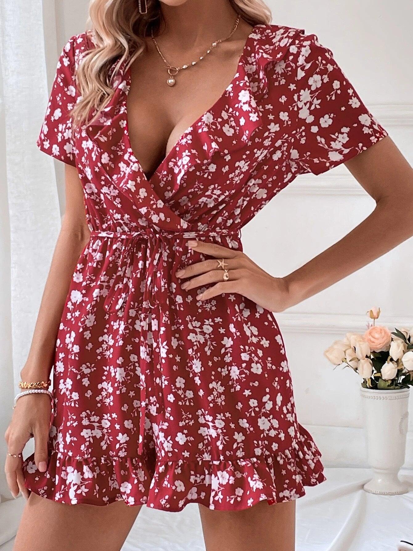 Floral Pattern Ruffle Romper-Comfy Jumpsuits