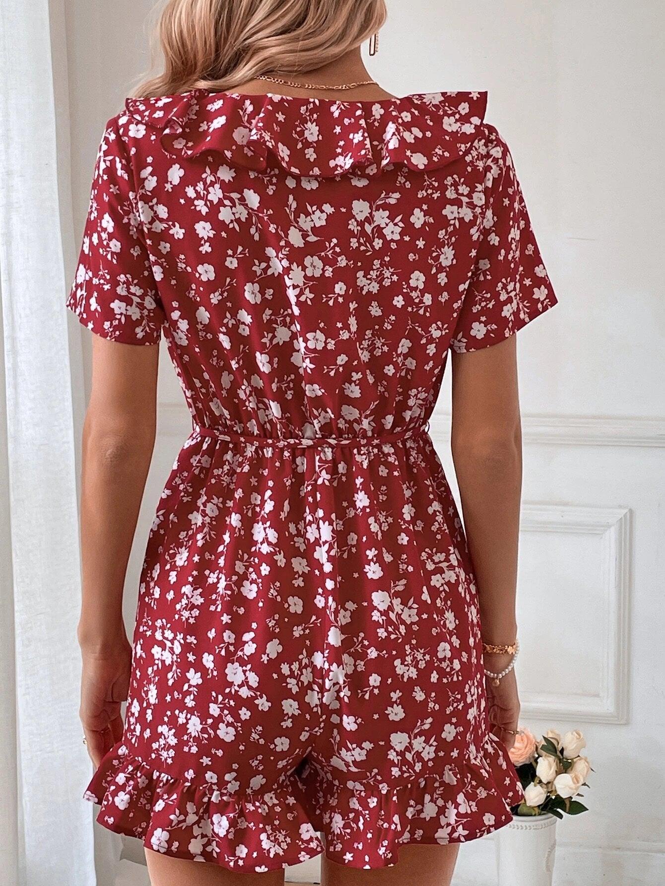 Floral Pattern Ruffle Romper-Comfy Jumpsuits