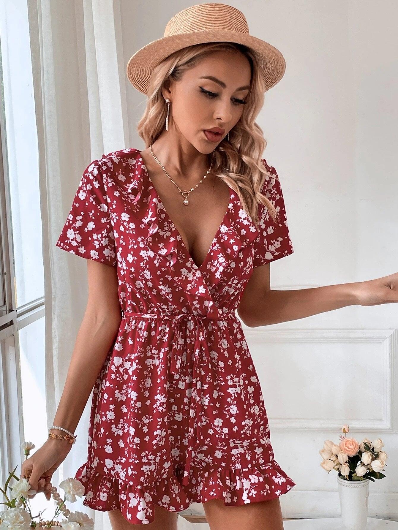 Floral Pattern Ruffle Romper-Comfy Jumpsuits
