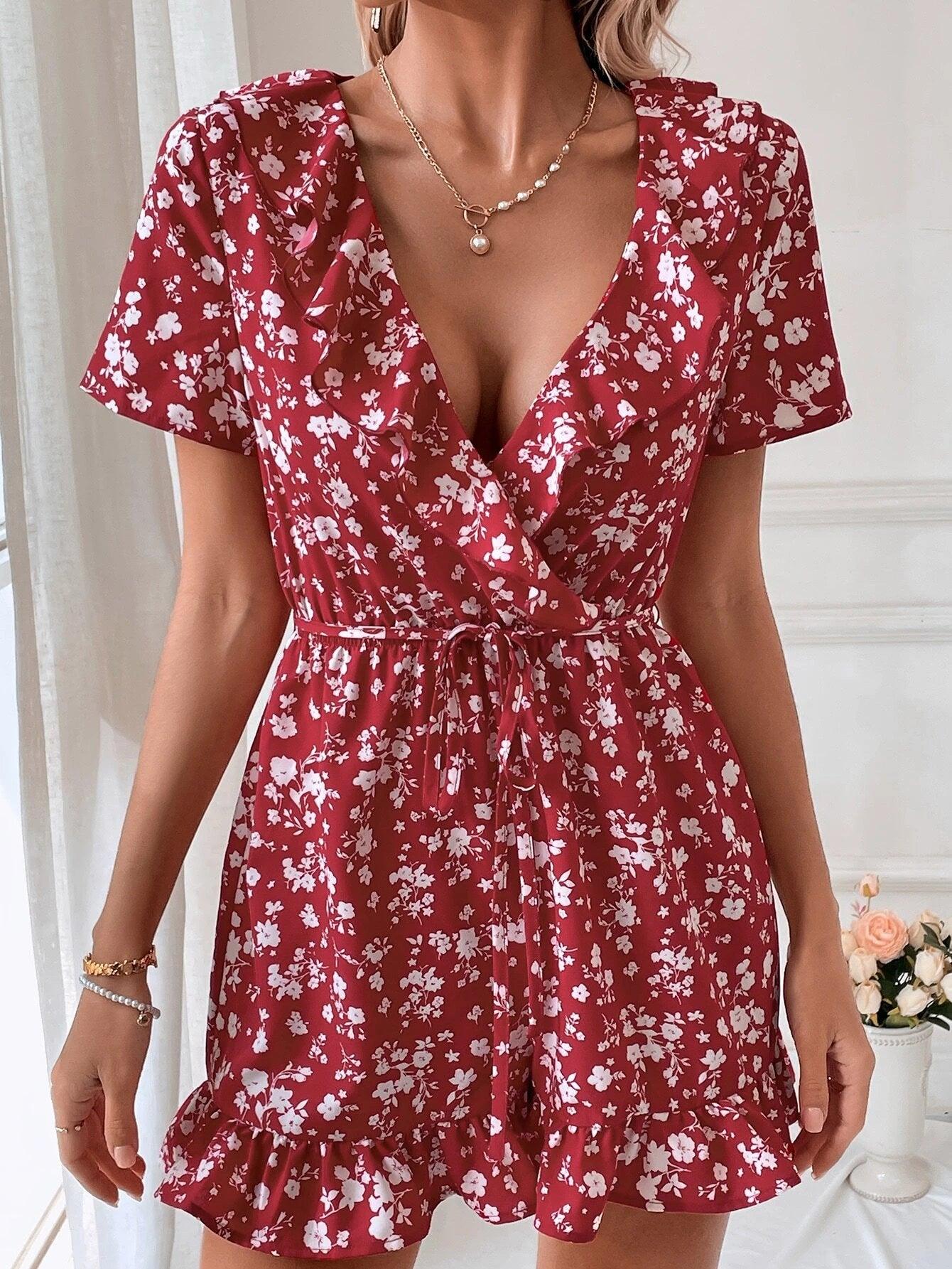Floral Pattern Ruffle Romper-Comfy Jumpsuits