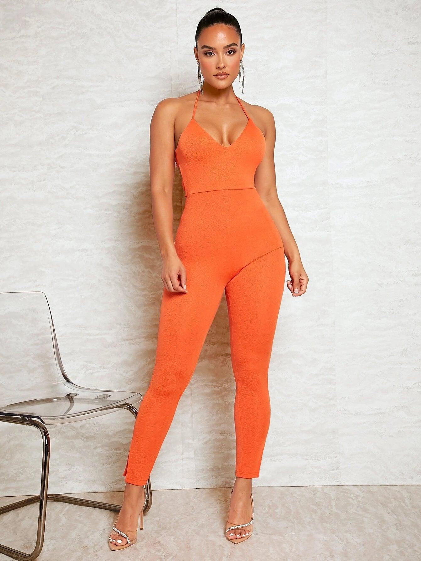 Sleeveless Halter Cami Jumpsuit-Comfy Jumpsuits