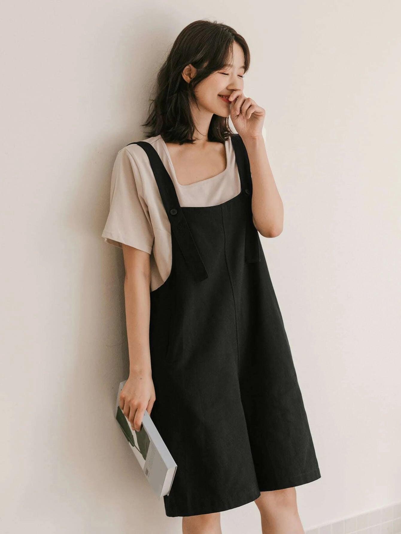 Solid Colored Overall Romper Without Tee-Comfy Jumpsuits